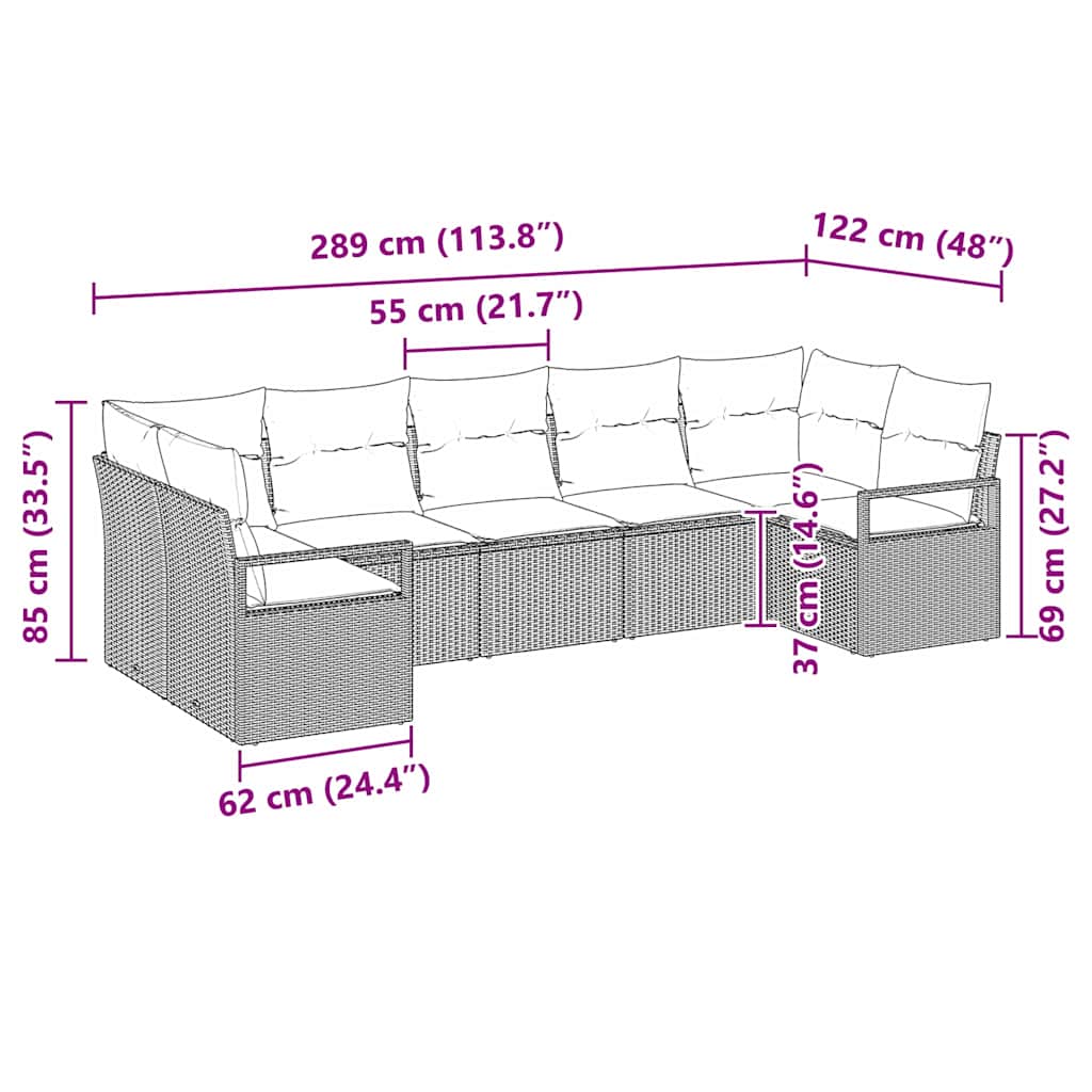vidaXL Sofa Set with Cushions 7 pcs Black Poly Rattan