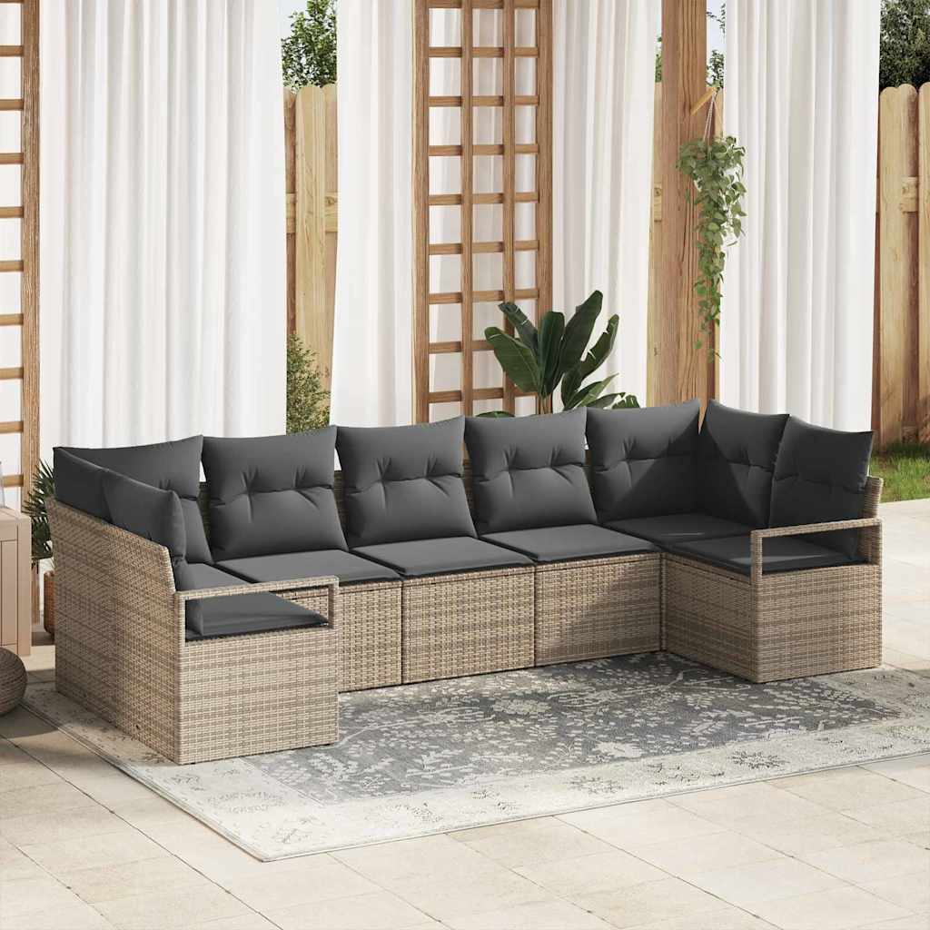 vidaXL Sofa Set with Cushions 7 pcs Black Poly Rattan