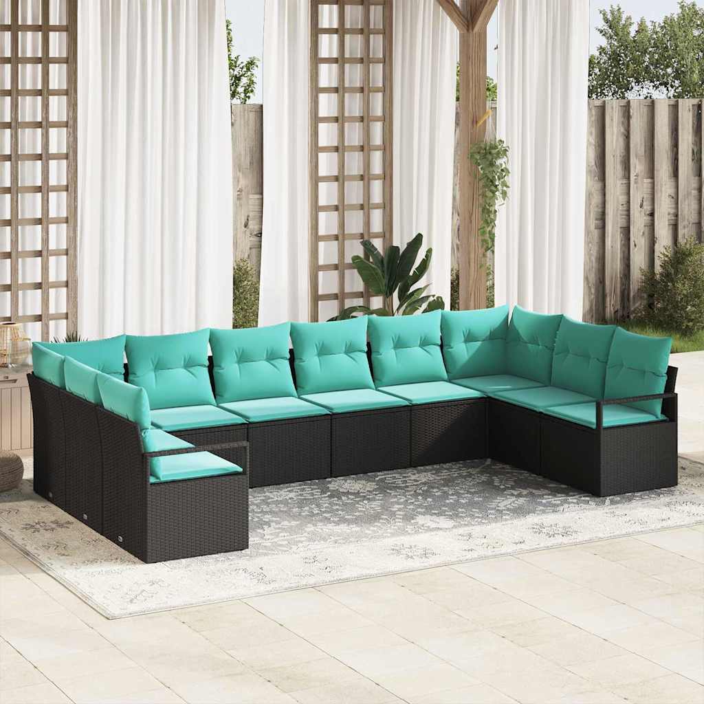vidaXL Sofa Set with Cushions 10 pcs Brown Poly Rattan
