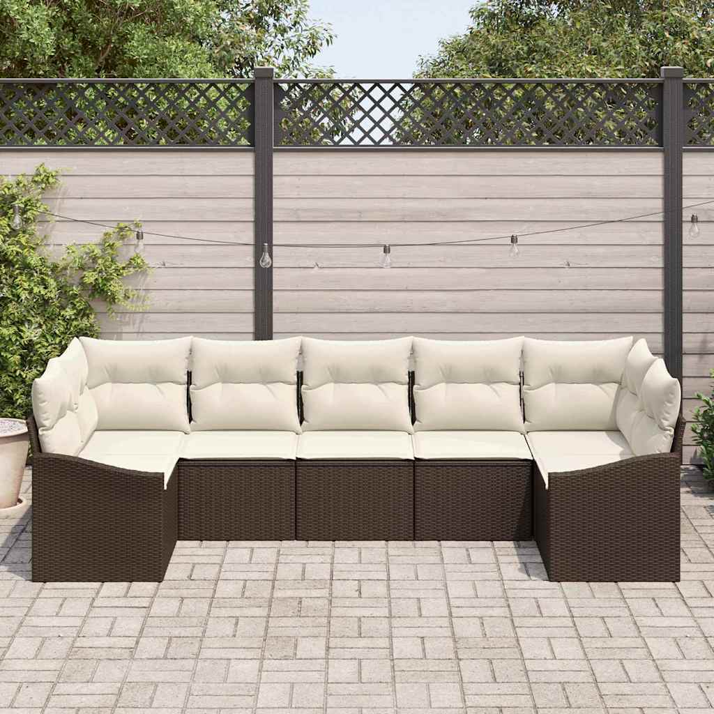 vidaXL Bankstel met kussen 7 pcs Zwart poly rattan