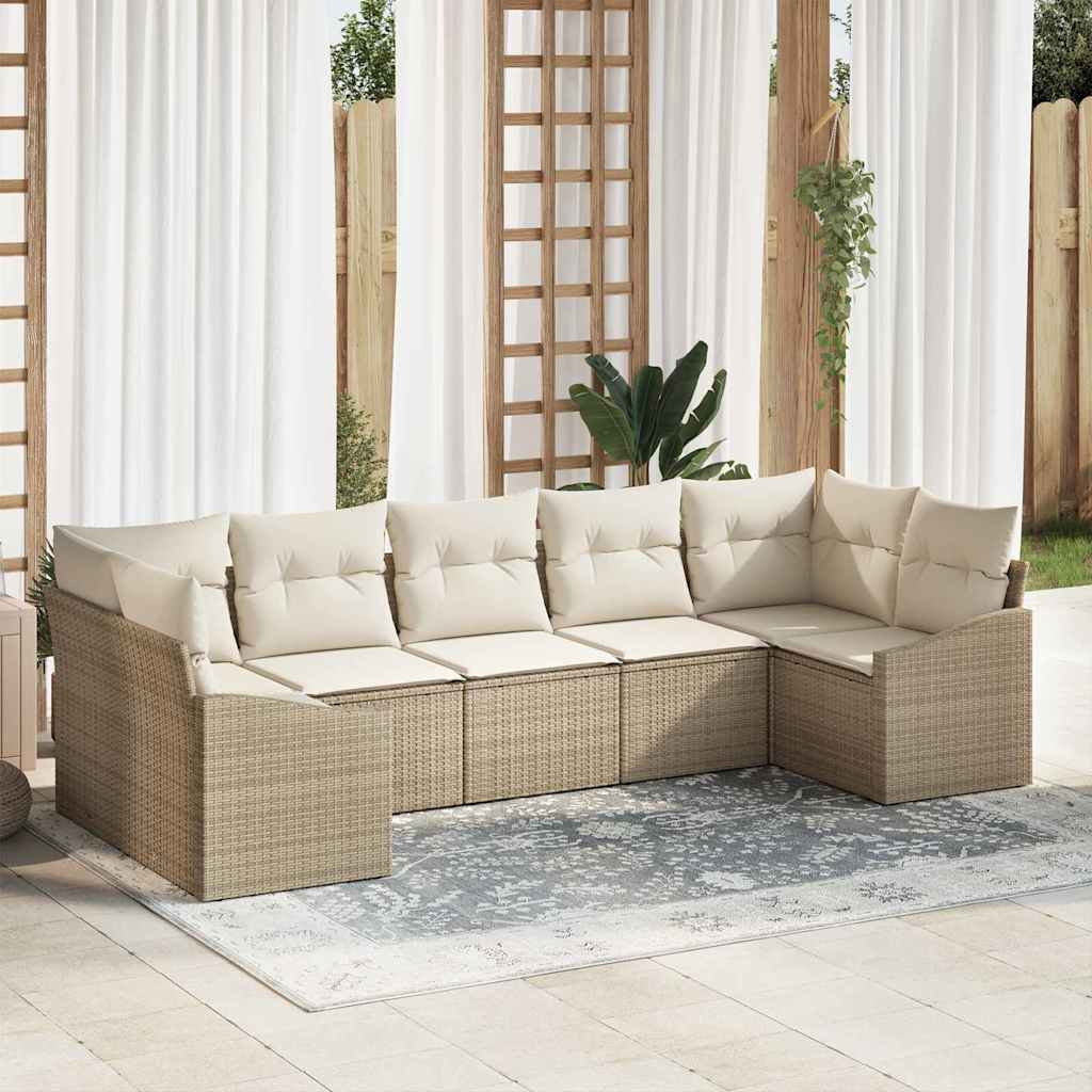 vidaXL Bankstel met kussen 7 pcs Zwart poly rattan