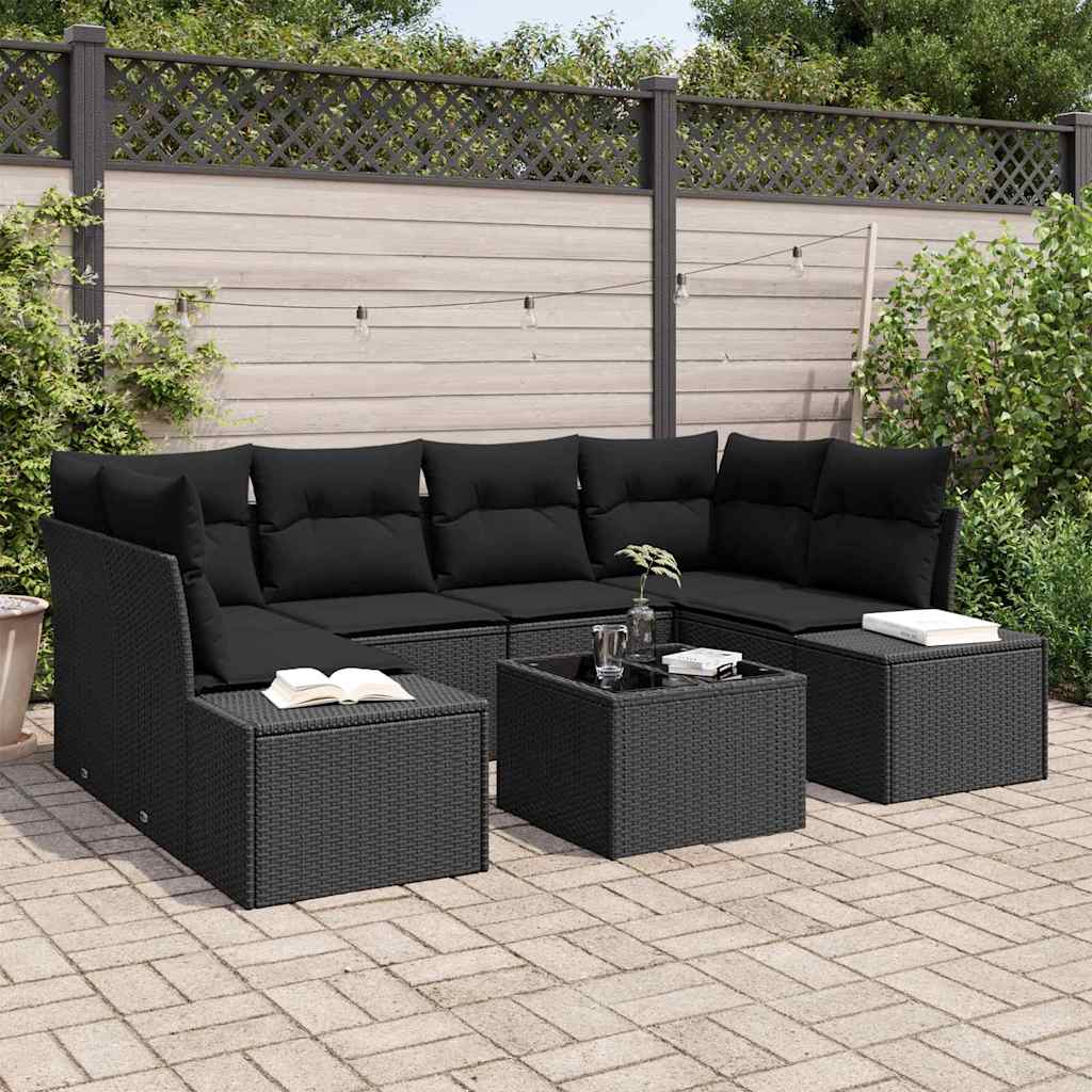 vidaXL Tuinbank Set met kussen 7 pcs Zwart poly rattan