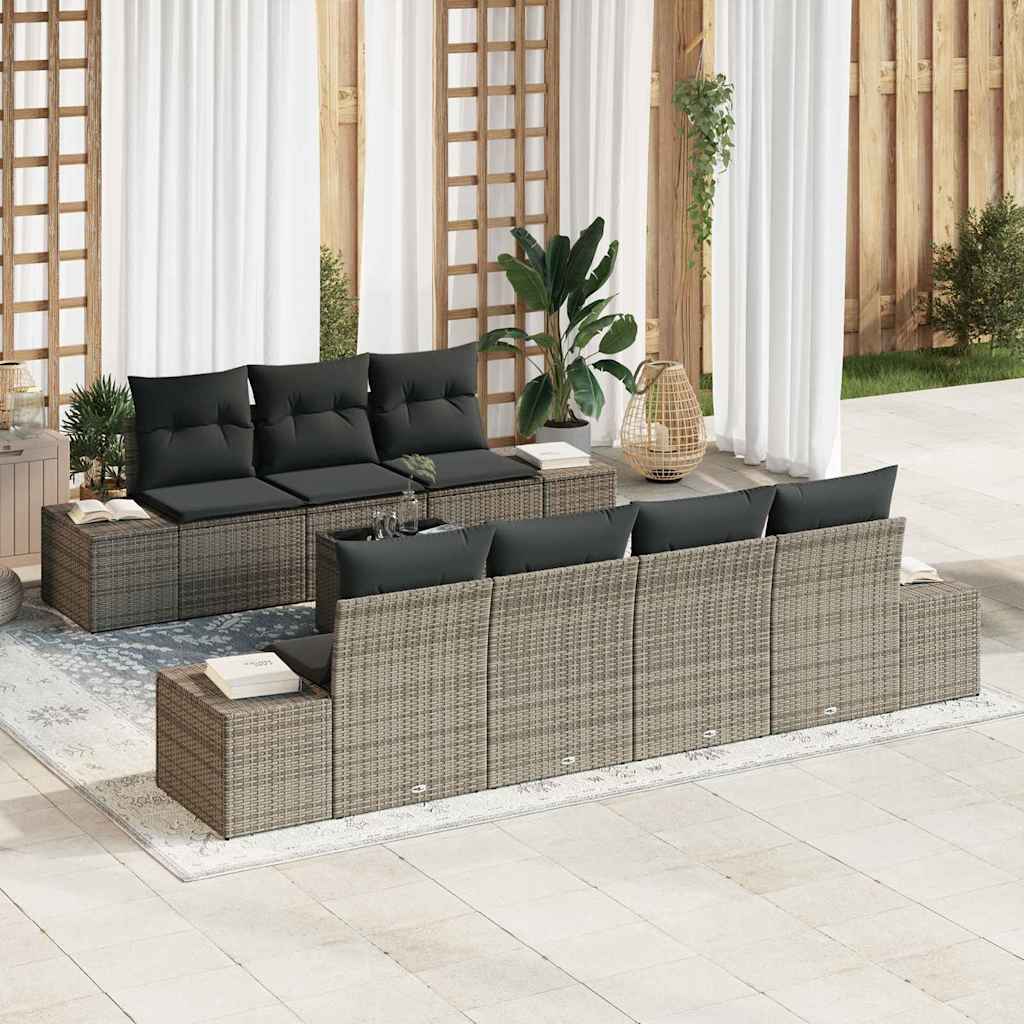 vidaXL Tuinbank Set met kussen 8 pcs Zwart poly rattan