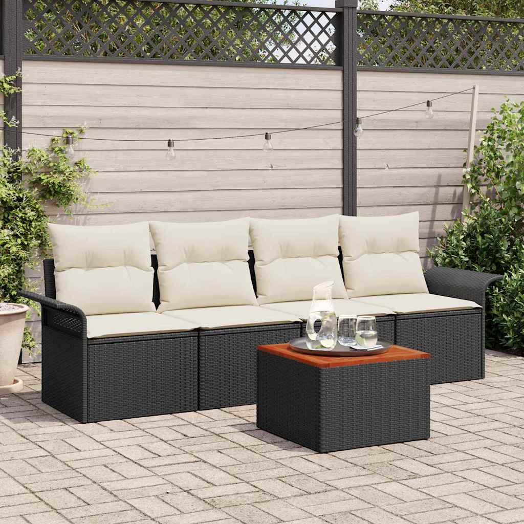 vidaXL Garden Sofa Set with cushions 5 pcs Black poly rattan