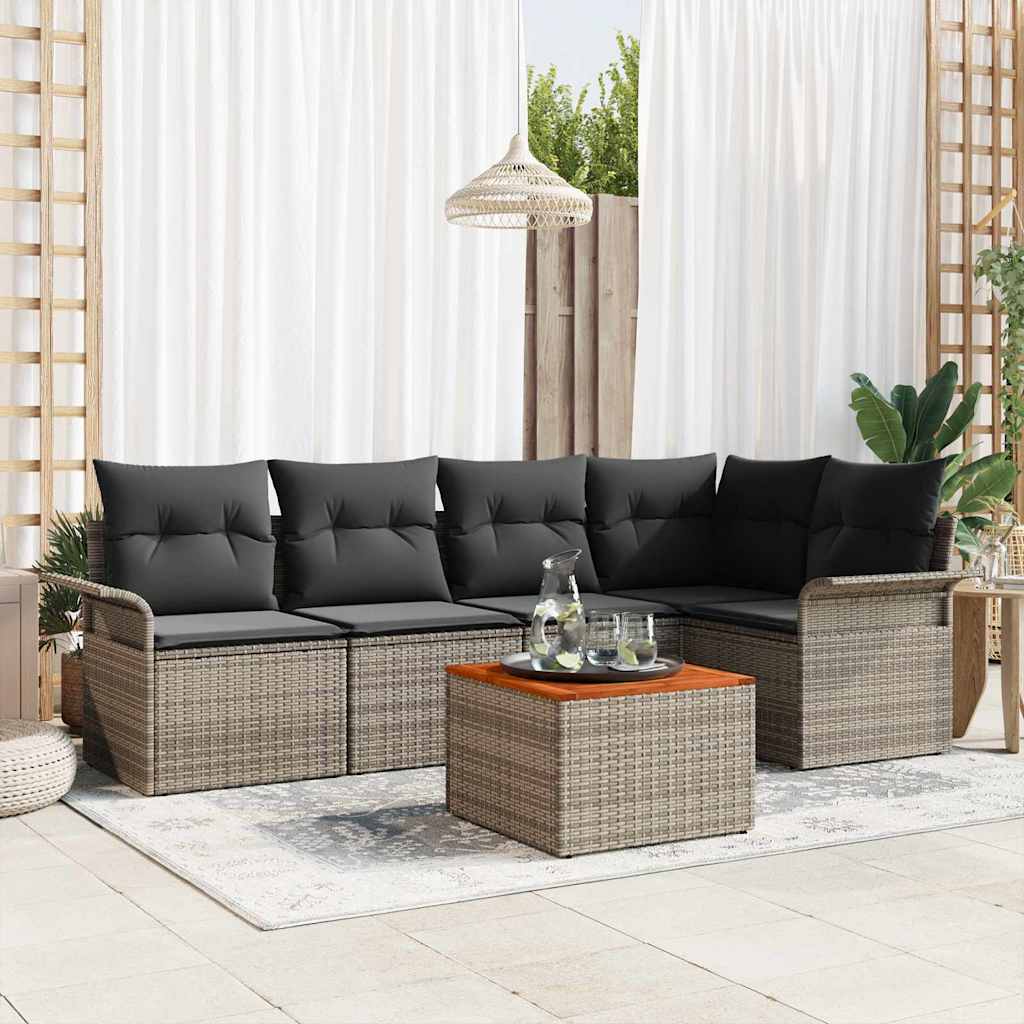 vidaXL Tuinbank Set met kussen 6 pcs Zwart poly rattan