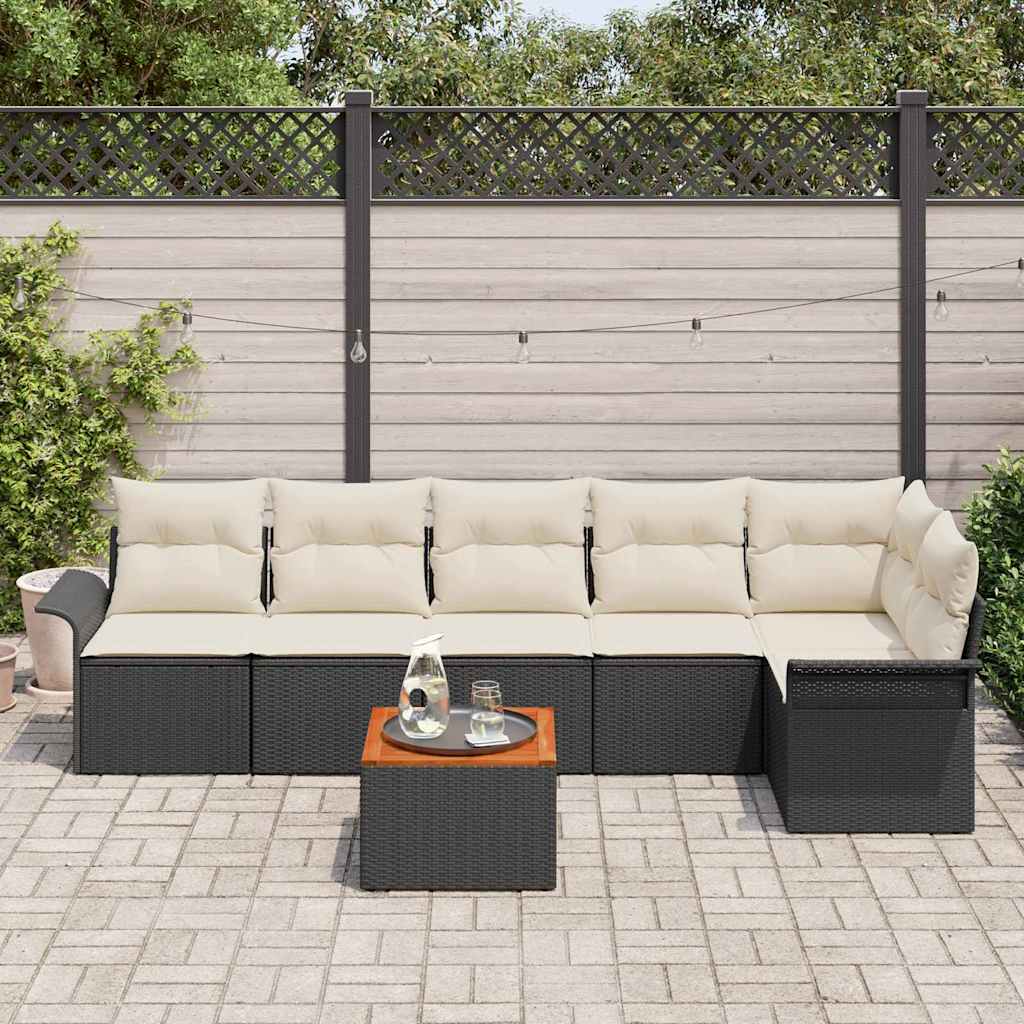 vidaXL Garden Sofa Set with cushions 7 pcs Black poly rattan