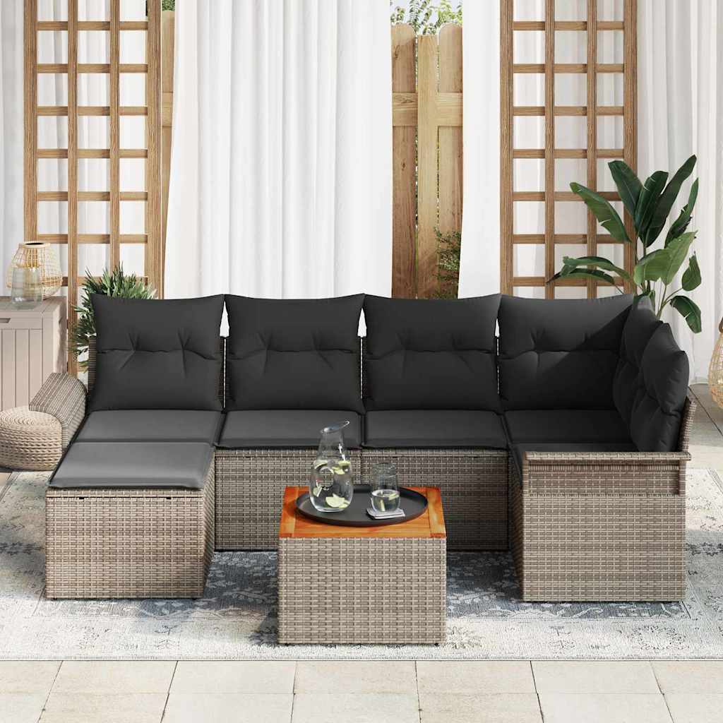 vidaXL Tuinbank Set met kussen 7 pcs Zwart poly rattan
