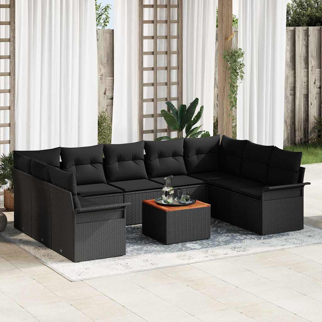 vidaXL Tuinbank Set met kussen 10 pcs Zwart poly rattan
