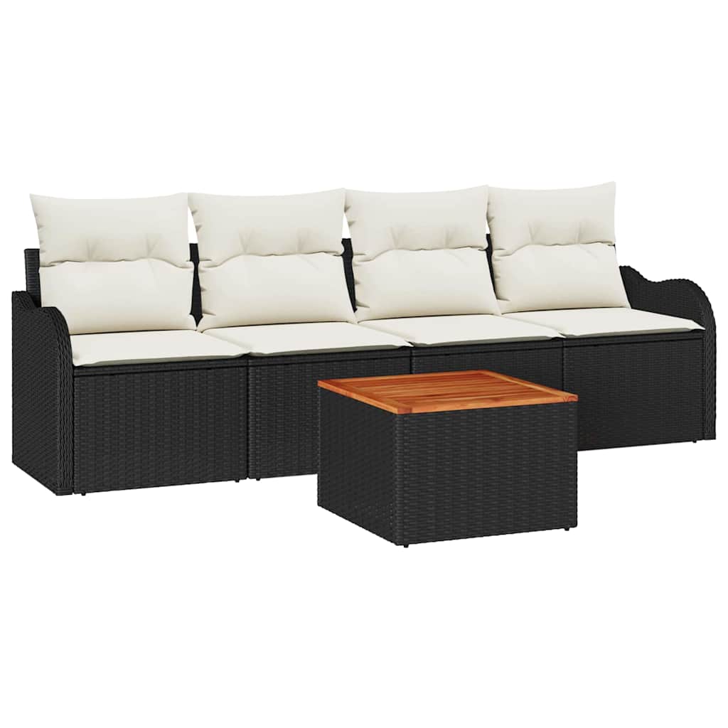vidaXL Tuinbank Set met kussen 5 pcs Zwart poly rattan