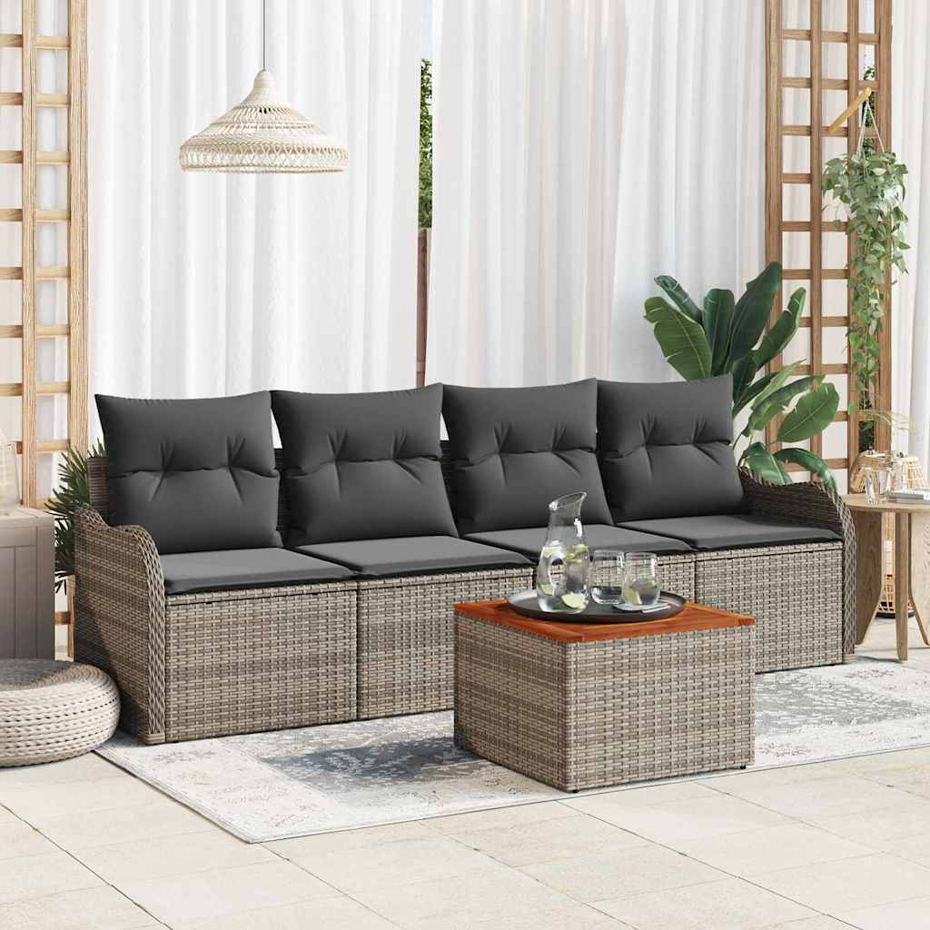 vidaXL Tuinbank Set met kussen 5 pcs Zwart poly rattan