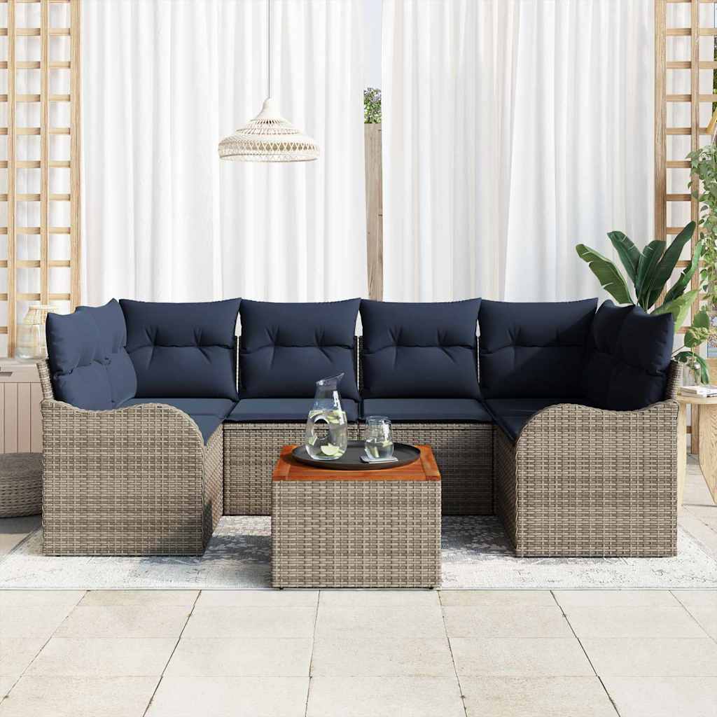 vidaXL Garden Sofa Set 7 pcs Grey poly rattan