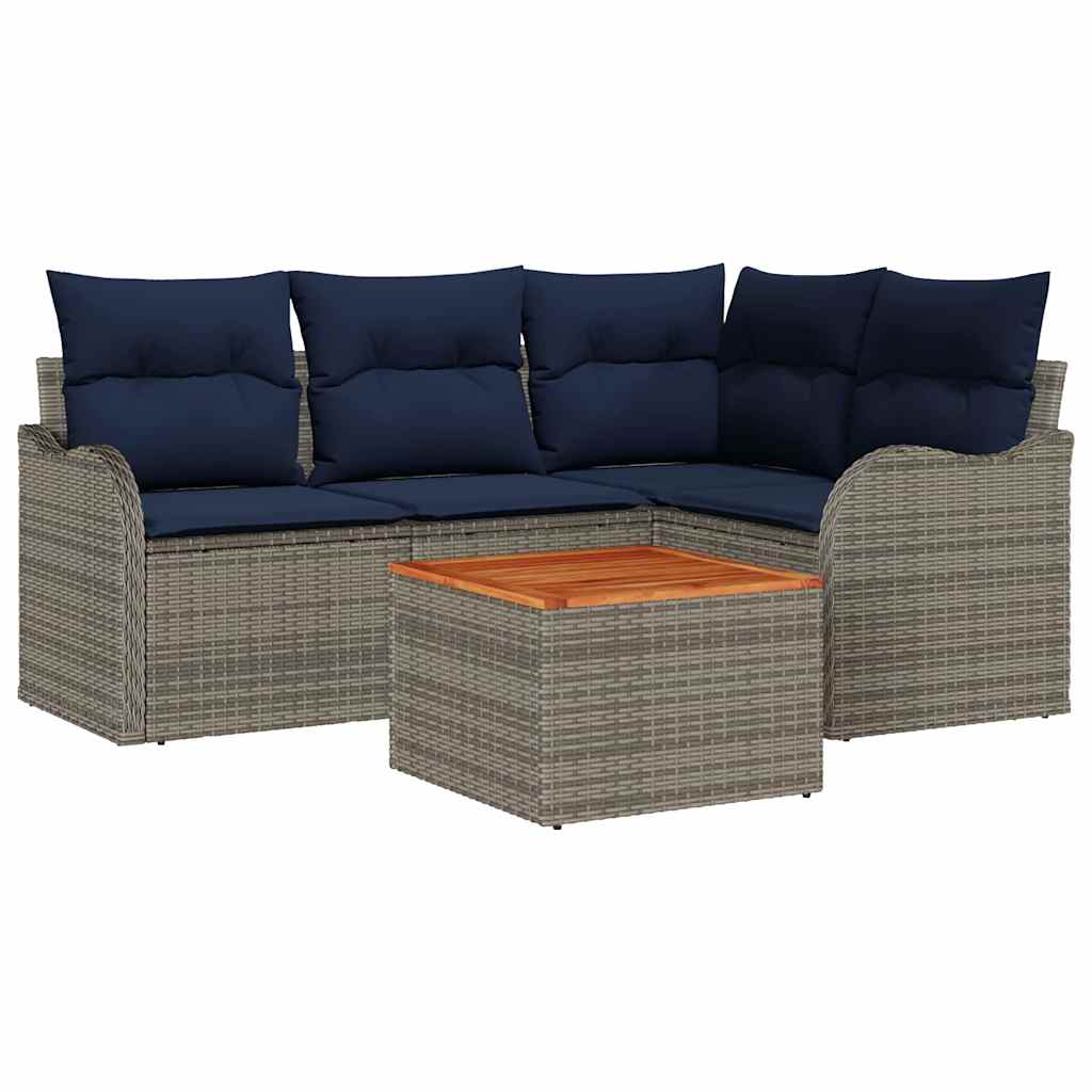 vidaXL Garden Lounge Set 5 pcs Grey poly rattan