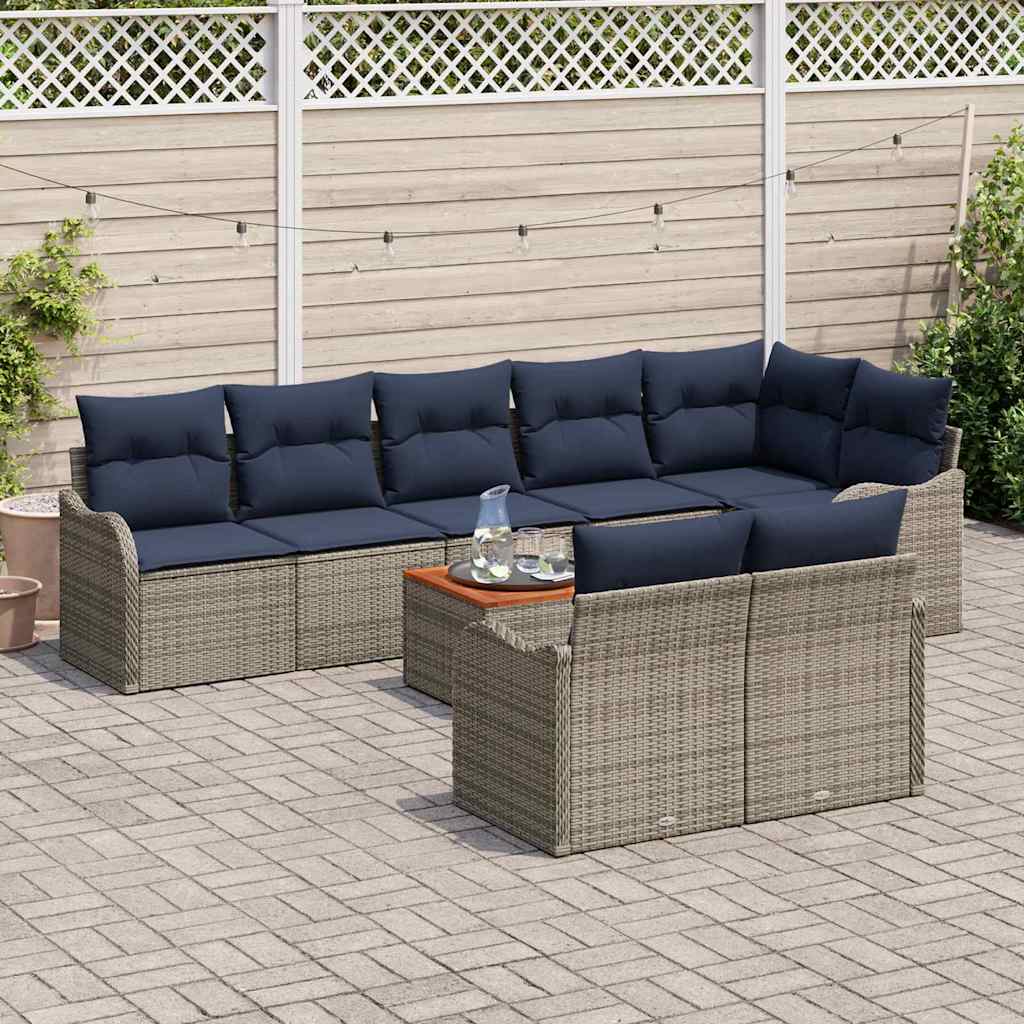 vidaXL Garden Lounge Set 9 pcs Grey poly rattan