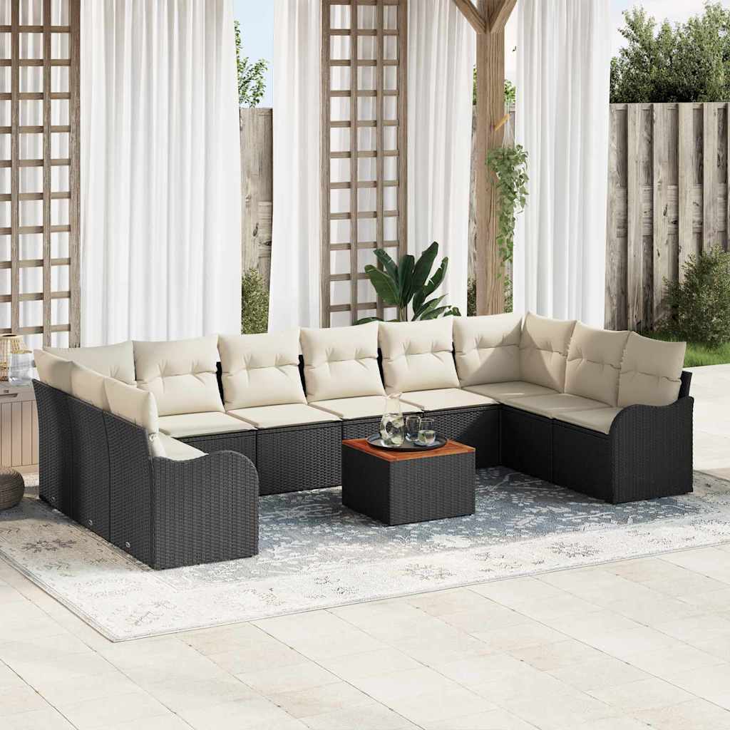 vidaXL Tuinbank Set met kussen 11 pcs Zwart poly rattan