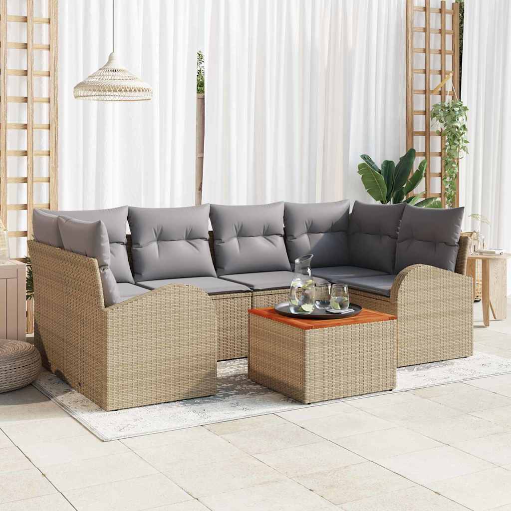 vidaXL Tuinbank Set met kussen 7 pcs Zwart poly rattan