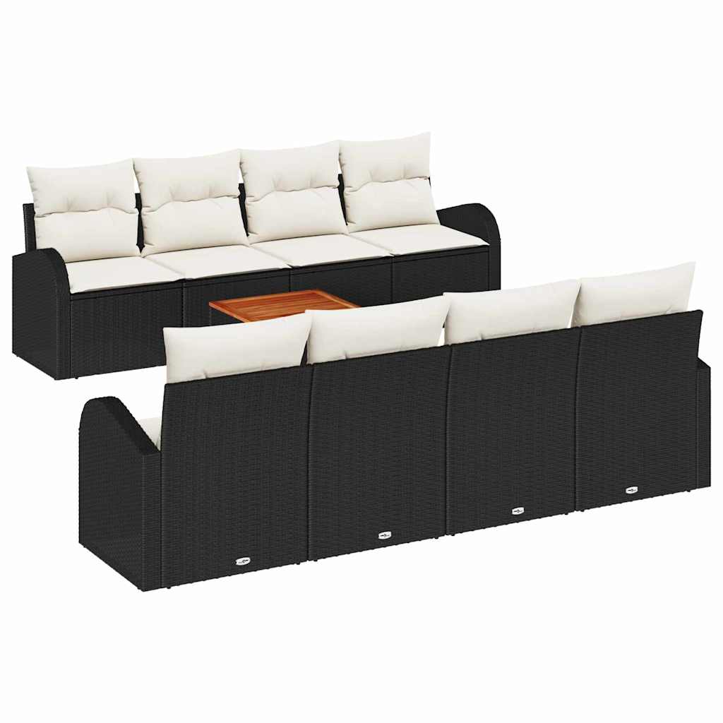 vidaXL Tuinbank Set met kussen 9 pcs Zwart poly rattan