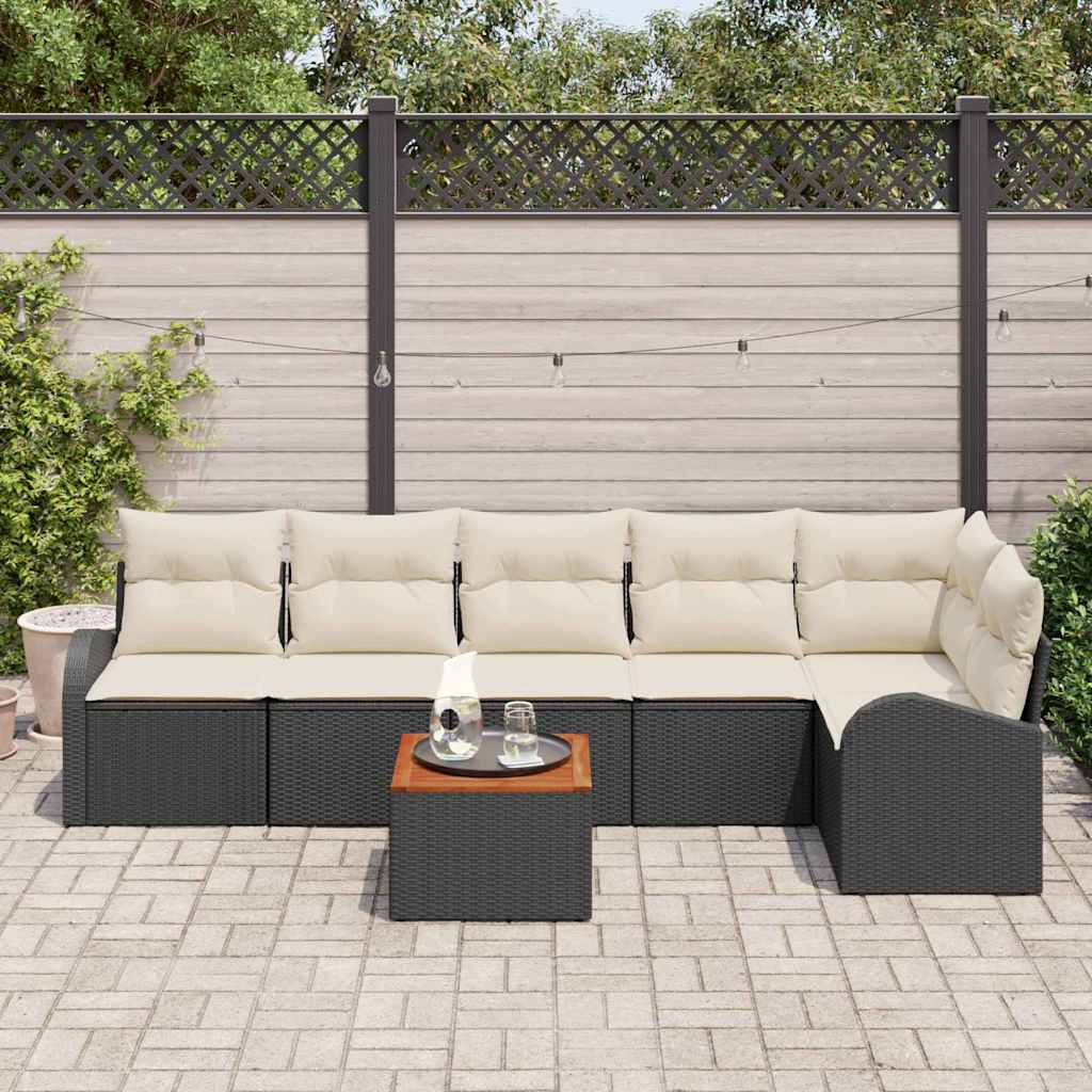 vidaXL Tuinbank Set met kussen 7 pcs Zwart poly rattan