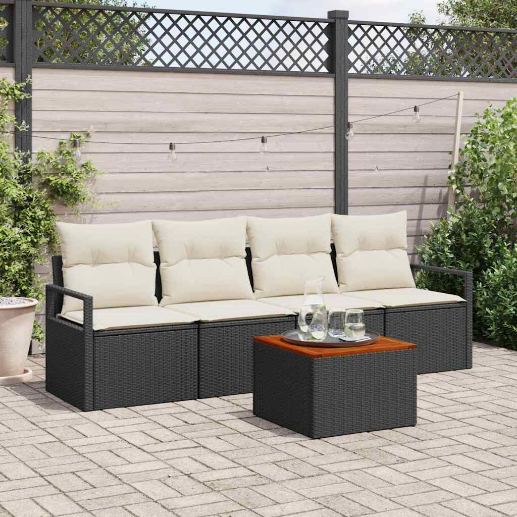 vidaXL Tuinbank Set met kussen 5 pcs Zwart poly rattan