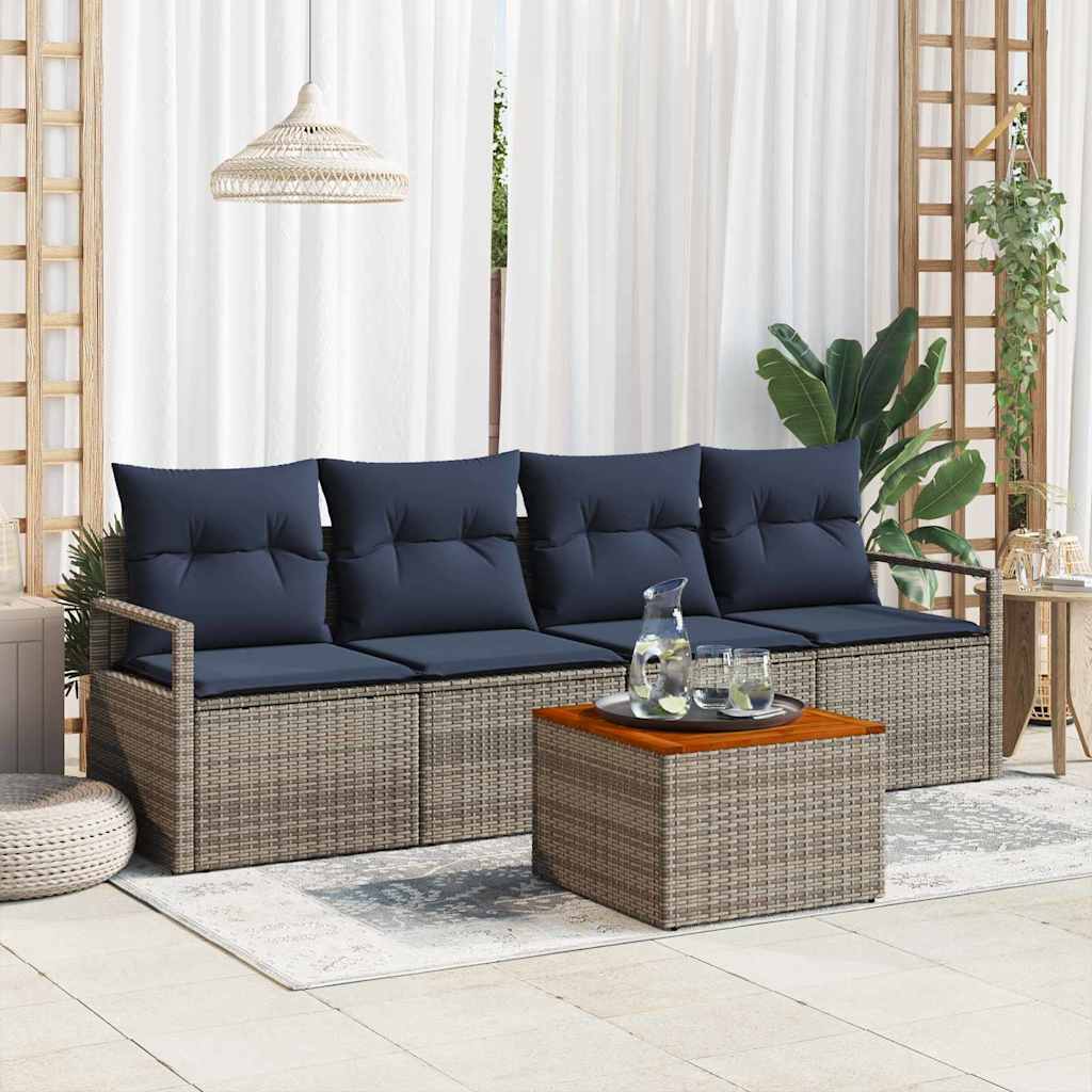 vidaXL Salon de jardin avec coussins 5 pcs Résine tressée Gris