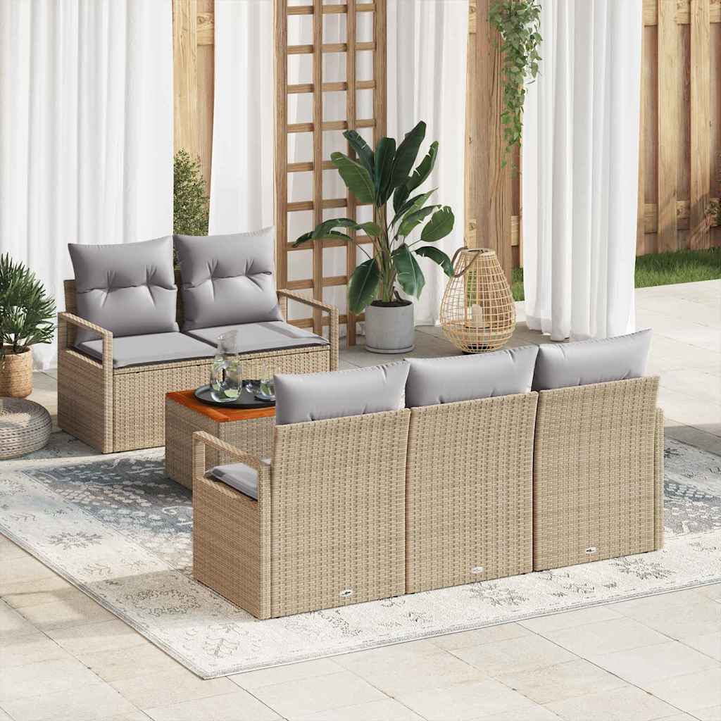 vidaXL Tuinbank Set met kussen 6 pcs Zwart poly rattan