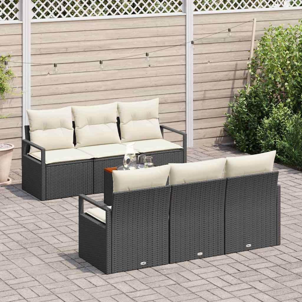 vidaXL Tuinbank Set met kussen 7 pcs Zwart poly rattan