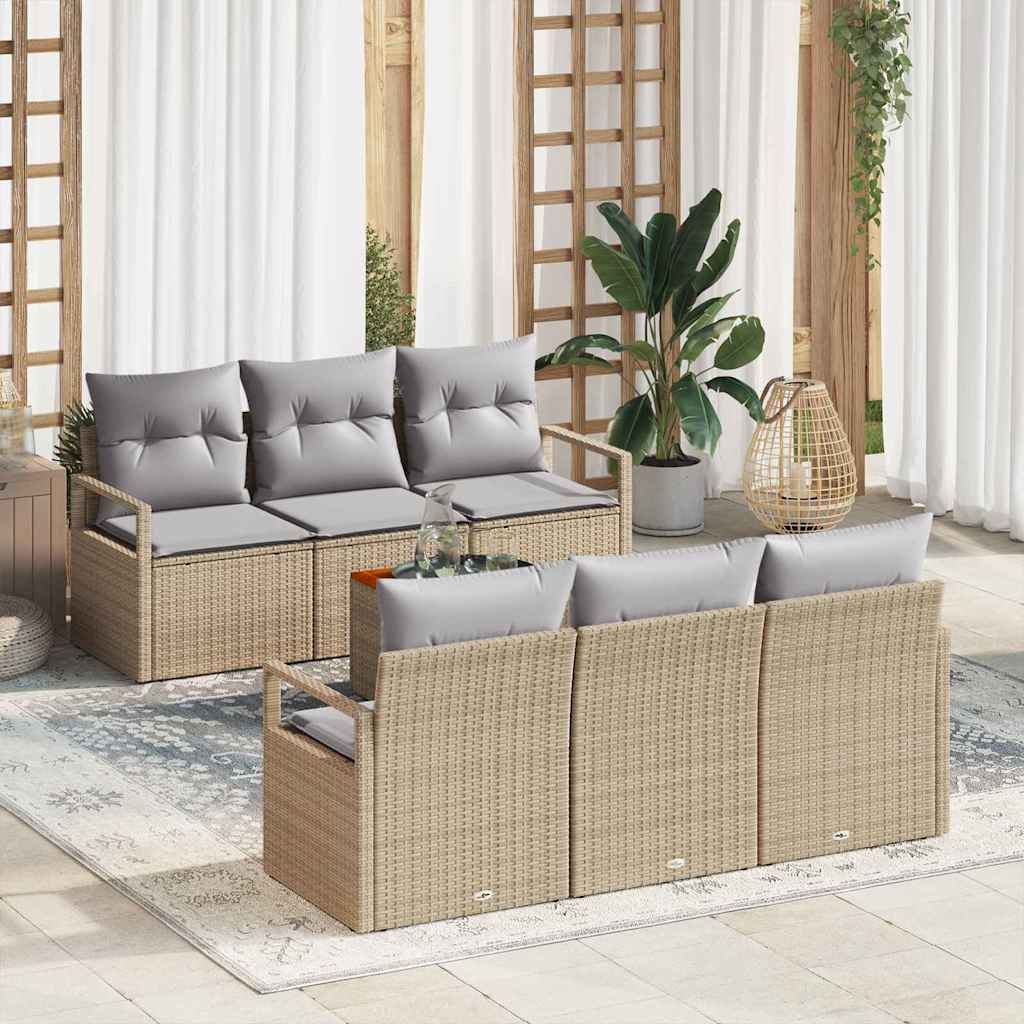 vidaXL Tuinbank Set met kussen 7 pcs Zwart poly rattan