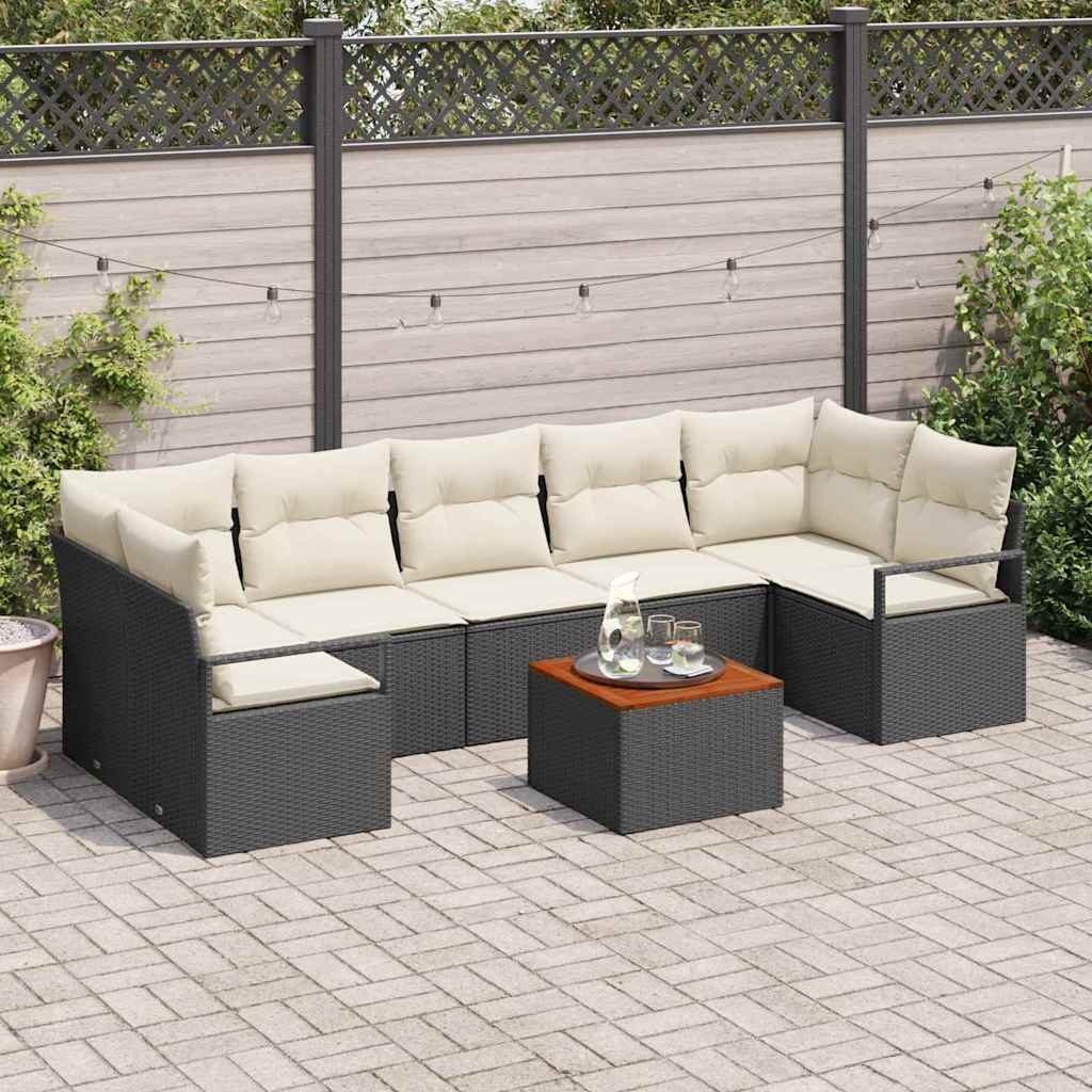 vidaXL Tuinbank Set met kussen 8 pcs Zwart poly rattan