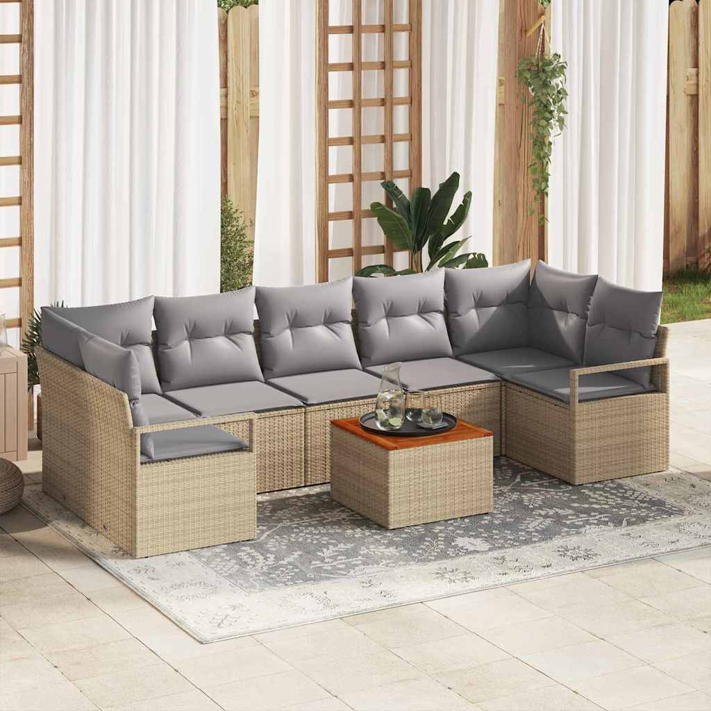 vidaXL Tuinbank Set met kussen 8 pcs Zwart poly rattan