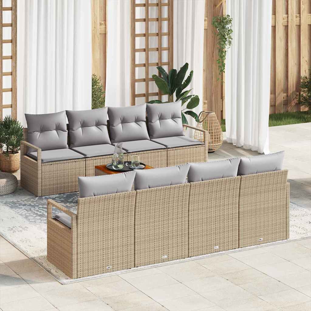 vidaXL Tuinbank Set met kussen 9 pcs Zwart poly rattan