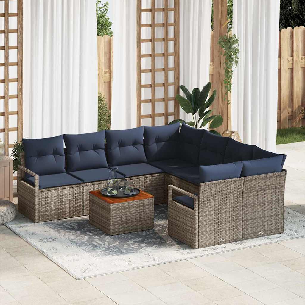 vidaXL Tuinbank Set met kussen 9 pcs Grijs poly rattan