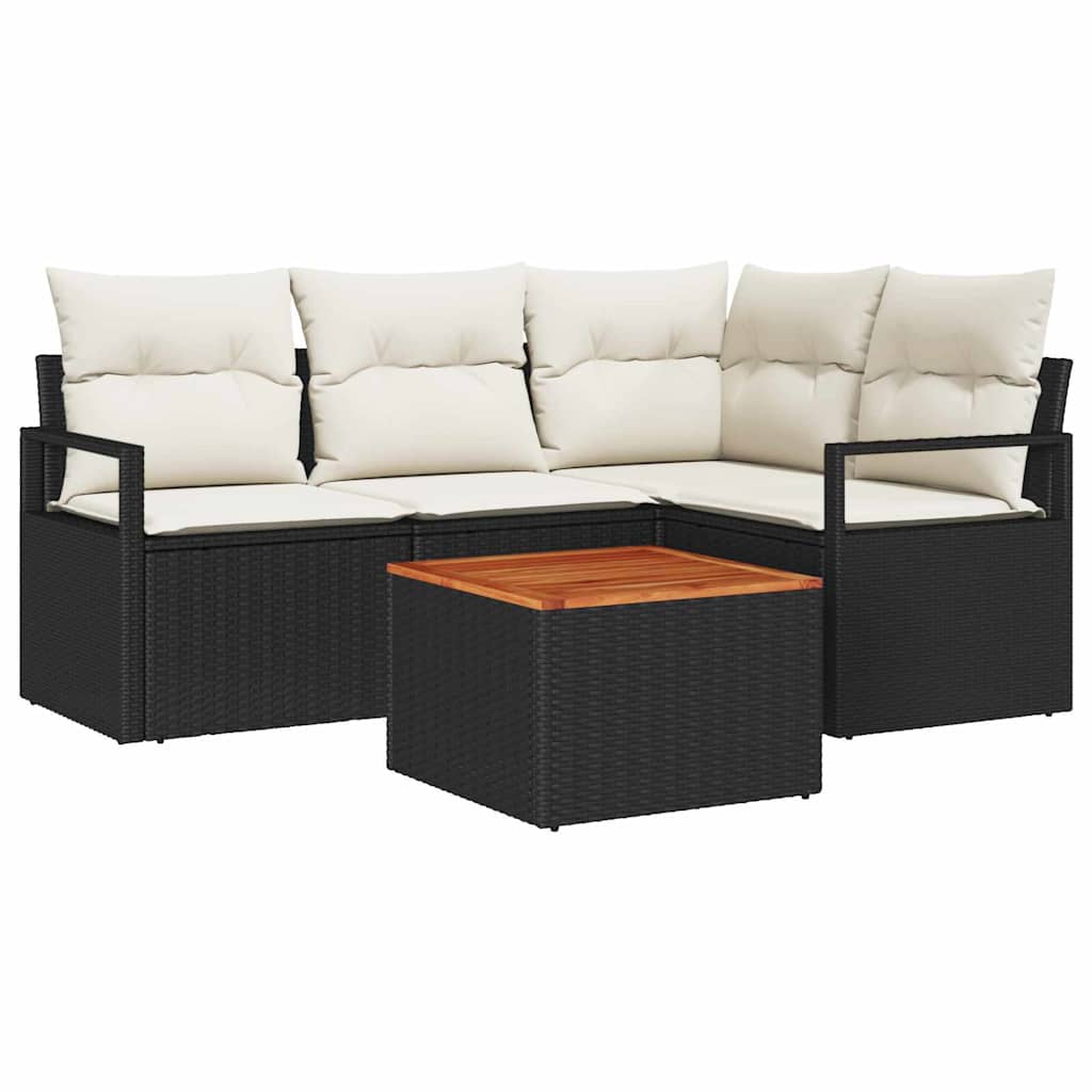 vidaXL Tuinbank Set met kussen 5 pcs Zwart poly rattan