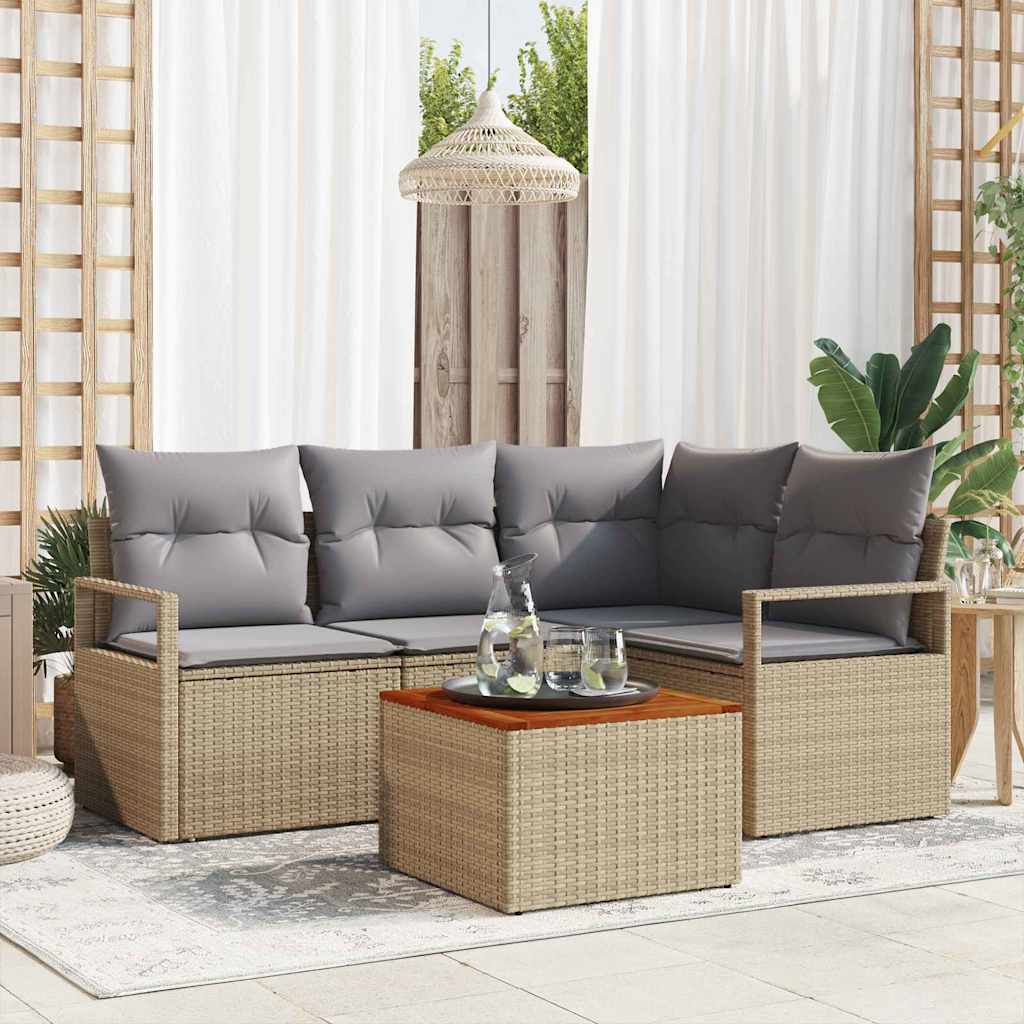 vidaXL Tuinbank Set met kussen 5 pcs Zwart poly rattan