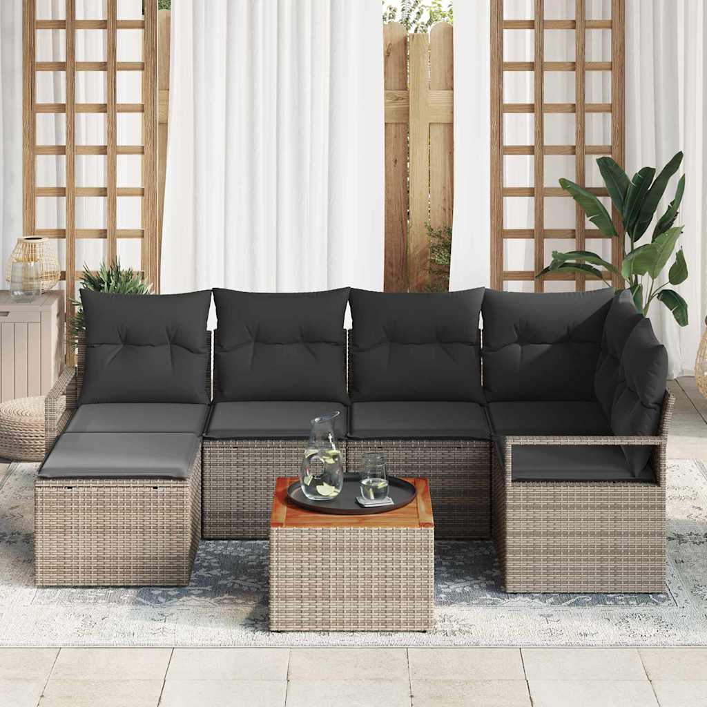 vidaXL Tuinbank Set met kussen 7 pcs Zwart poly rattan
