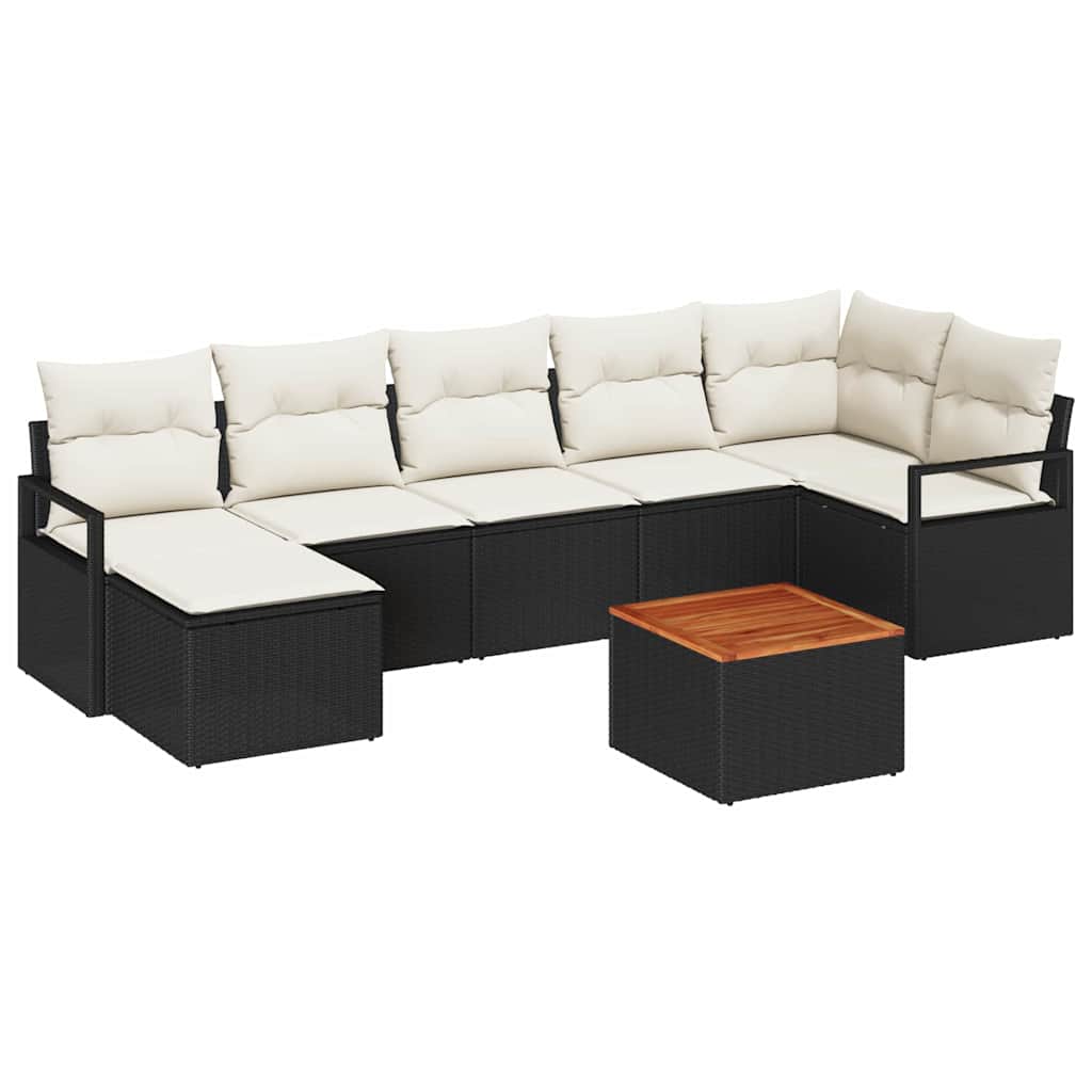 vidaXL Tuinbank Set met kussen 8 pcs Zwart poly rattan