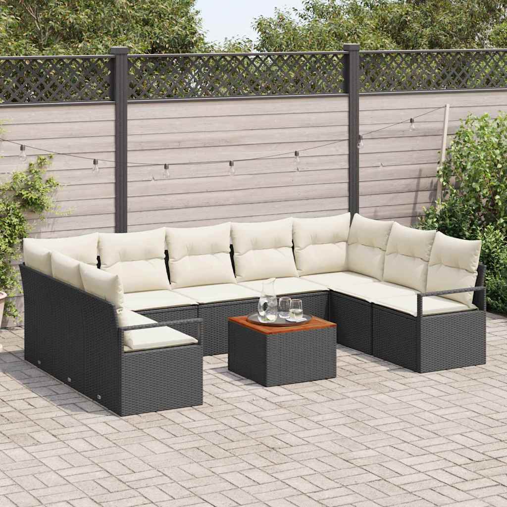 vidaXL Tuinbank Set met kussen 10 pcs Zwart poly rattan