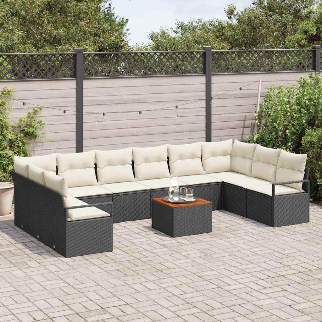 vidaXL Garden Sofa Set with Cushion 11 pcs Black poly rattan