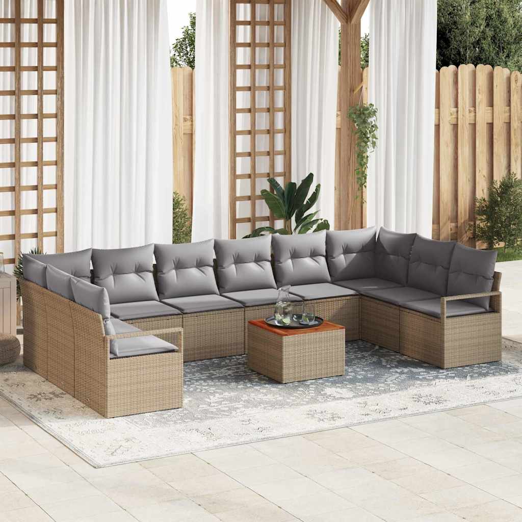 vidaXL Garden Sofa Set with Cushion 11 pcs Black poly rattan