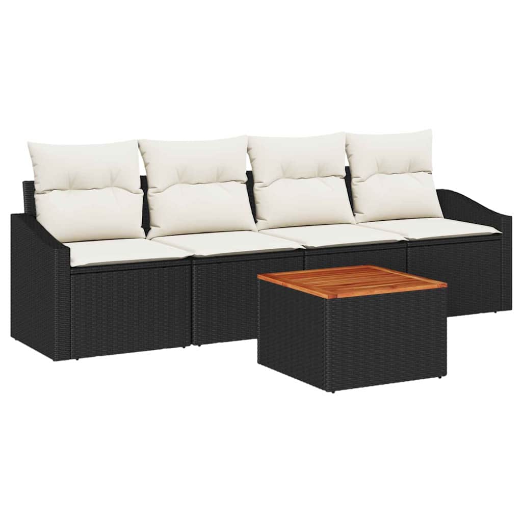 vidaXL Tuinbank Set met kussen 5 pcs Zwart poly rattan