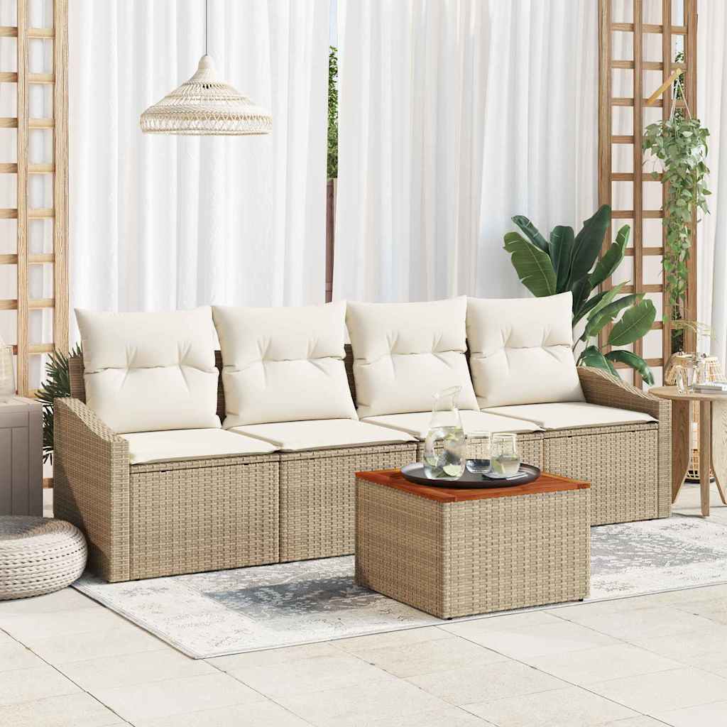 vidaXL Tuinbank Set met kussen 5 pcs Zwart poly rattan