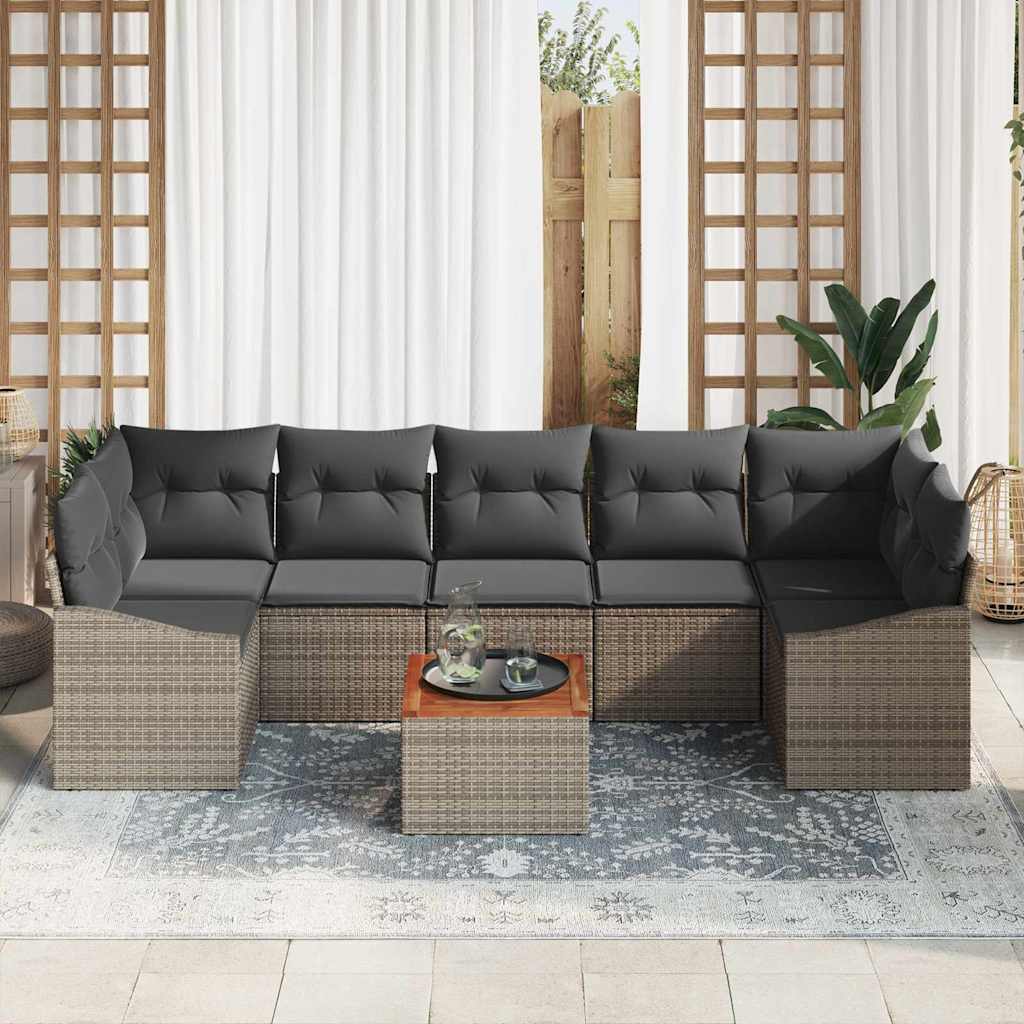 vidaXL Tuinbank Set met kussen 8 pcs Zwart poly rattan