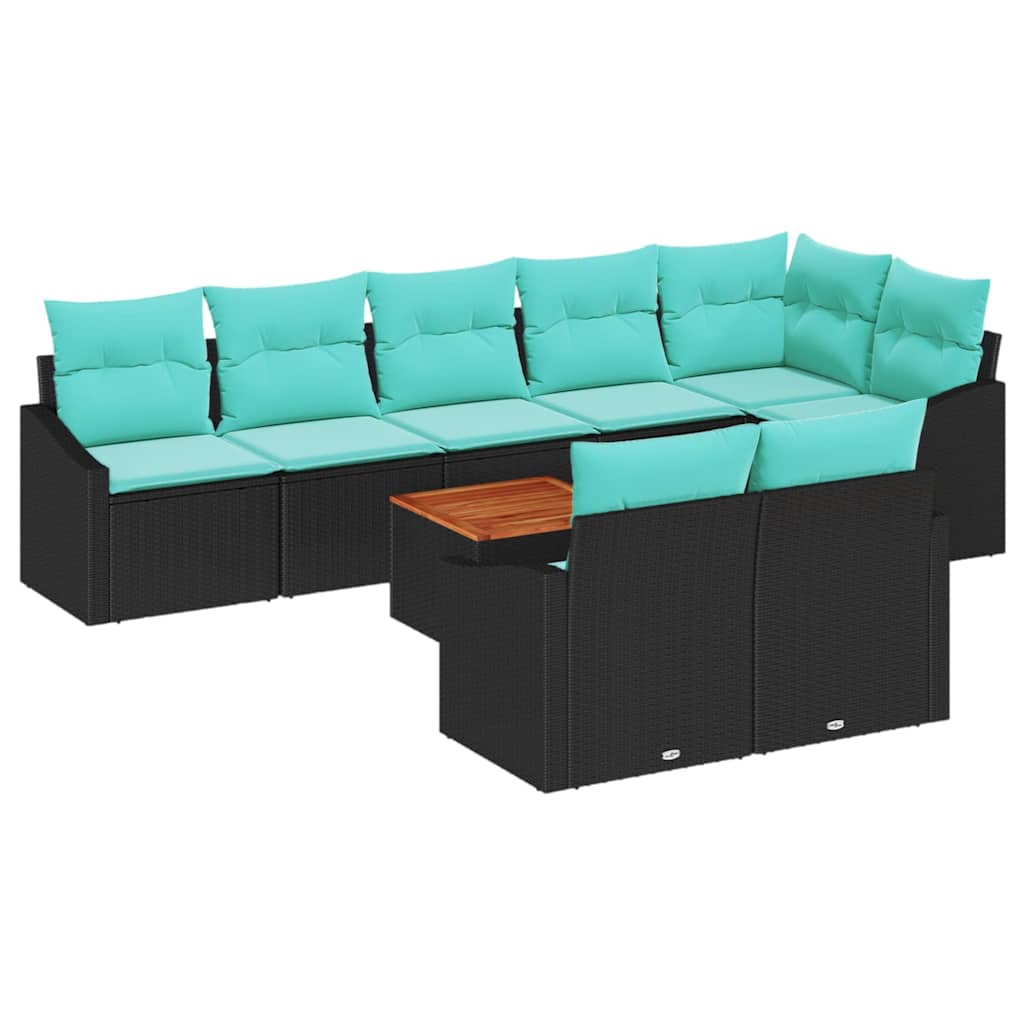 vidaXL Tuinbank Set met kussen 9 pcs Zwart poly rattan