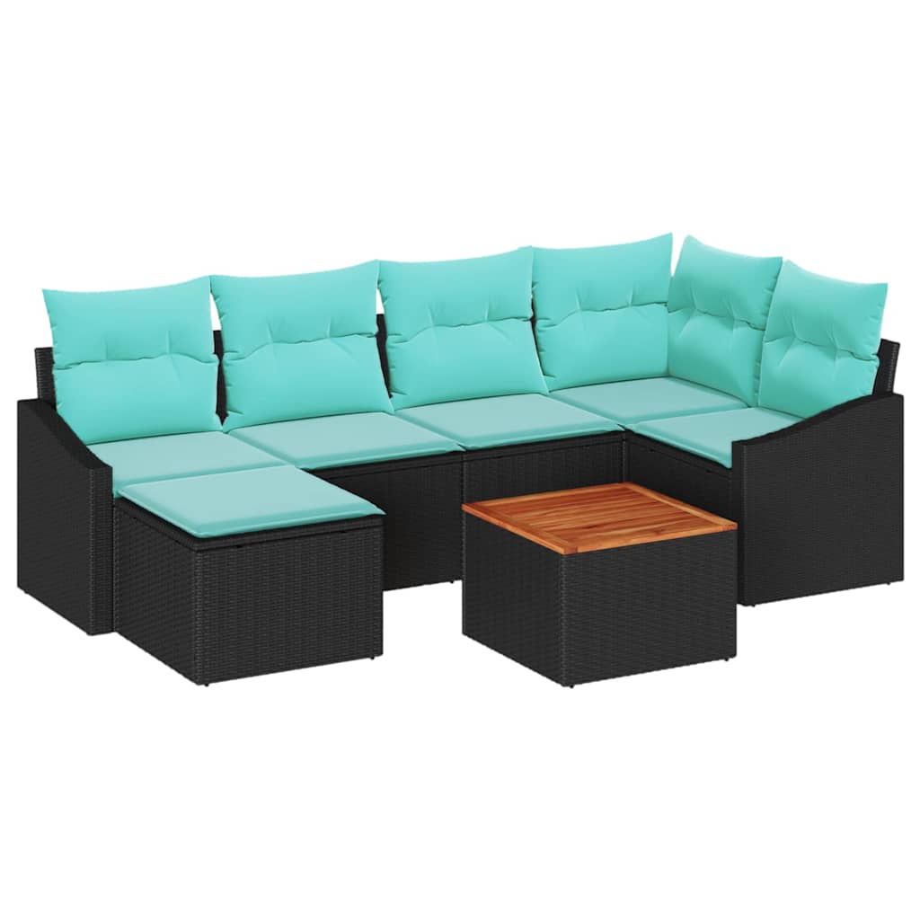 vidaXL Tuinbank Set met kussen 7 pcs Zwart poly rattan