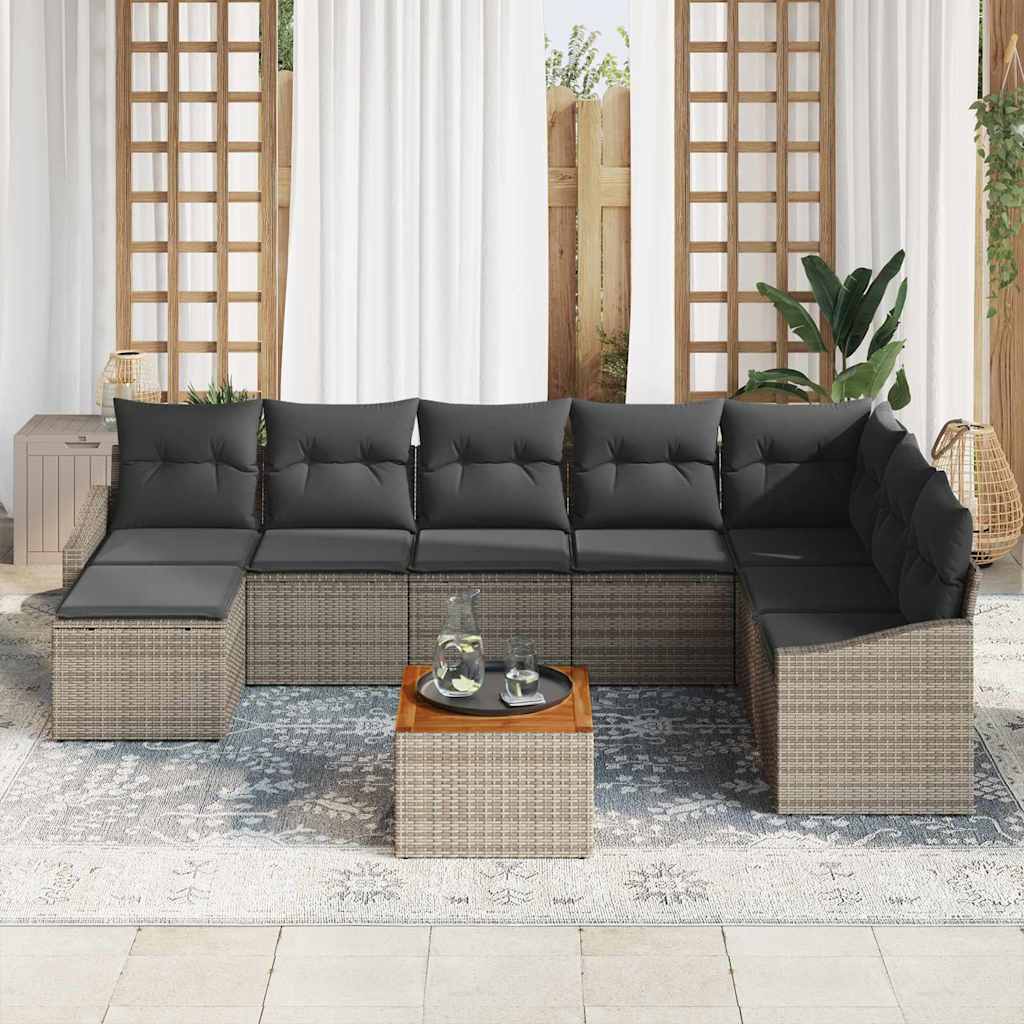 vidaXL Garden Sofa Set with cushions 9 pcs Black poly rattan