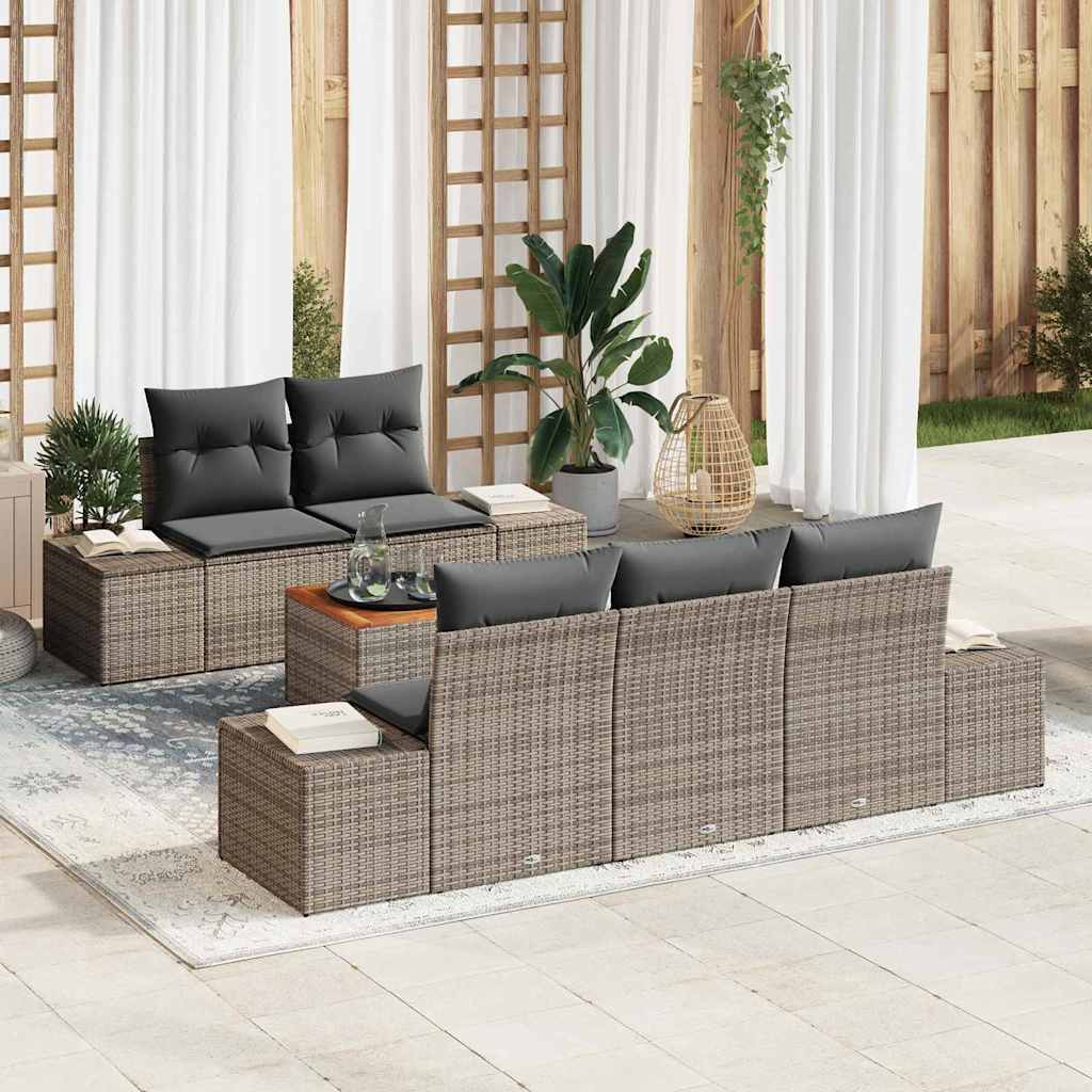 vidaXL Tuinbank Set met kussen 6 pcs Zwart poly rattan