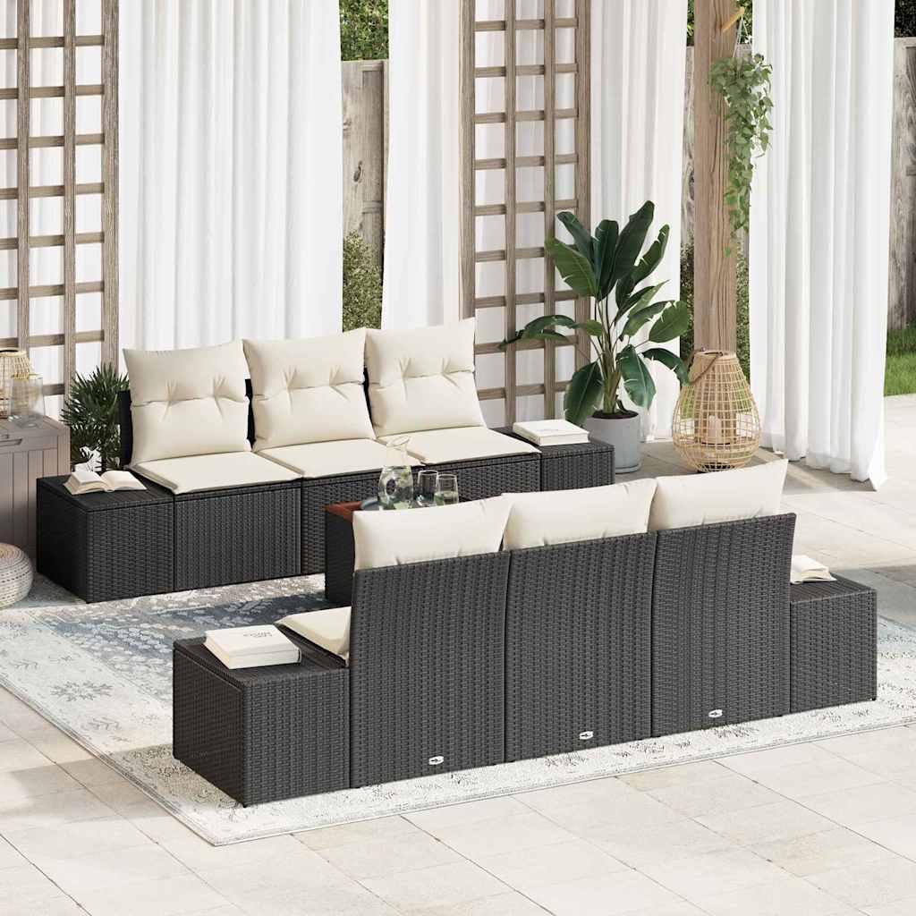 vidaXL Tuinbank Set met kussen 7 pcs Zwart poly rattan