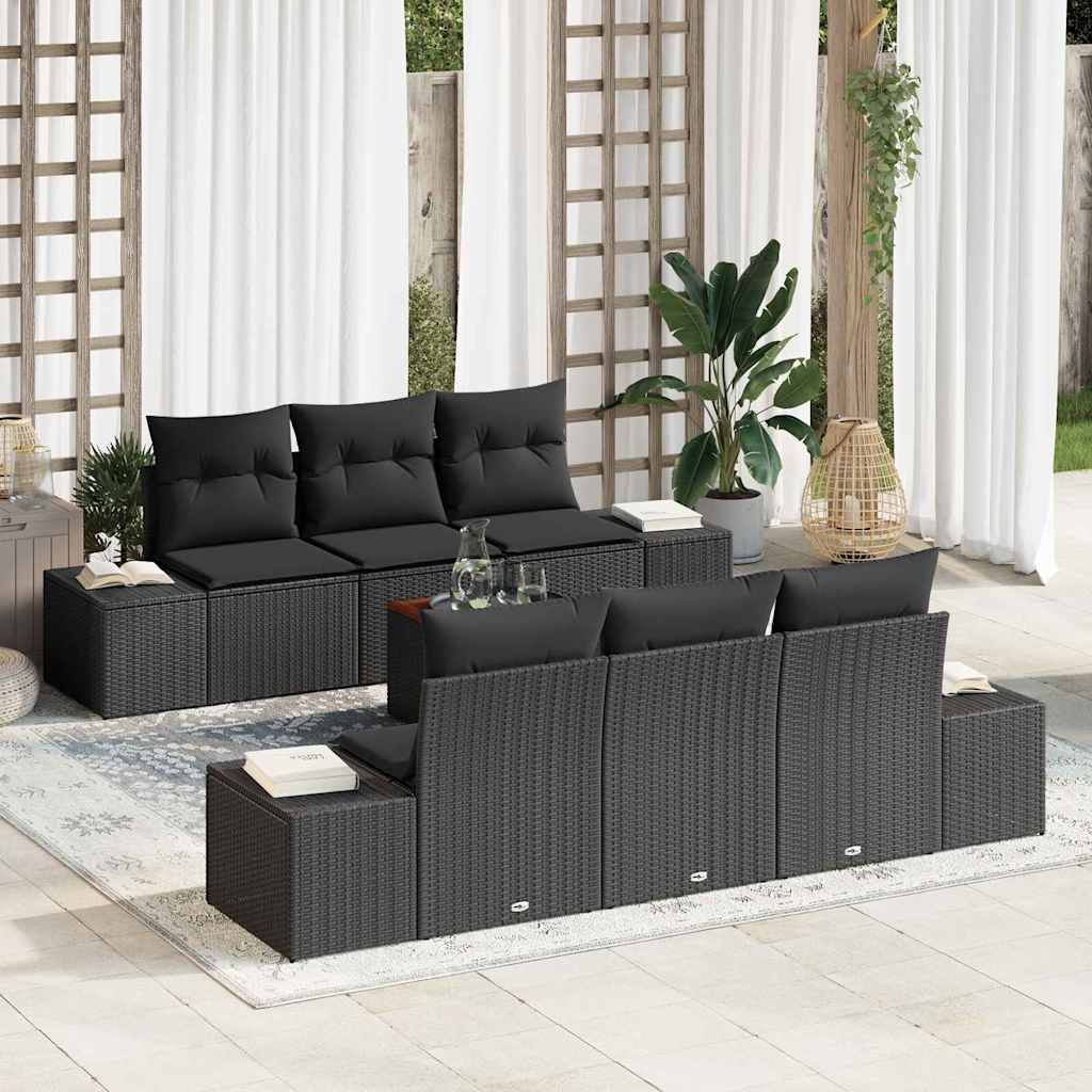 vidaXL Tuinbank Set met kussen 7 pcs Zwart poly rattan