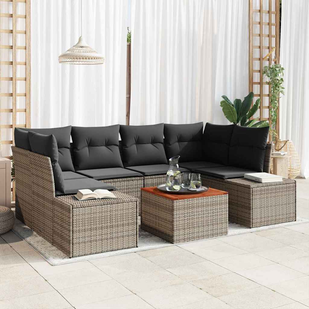 vidaXL Tuinbank Set met kussen 7 pcs Zwart poly rattan