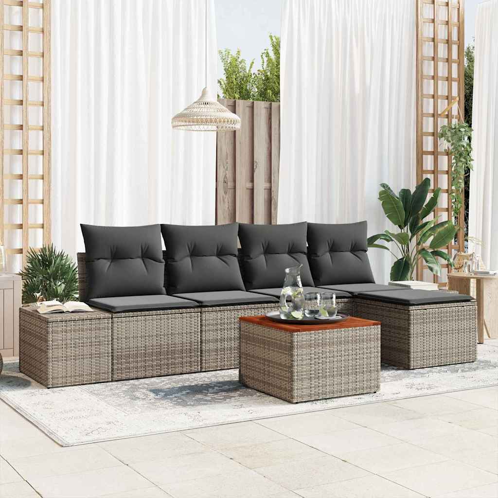 vidaXL Tuinbank Set met kussen 6 pcs Zwart poly rattan