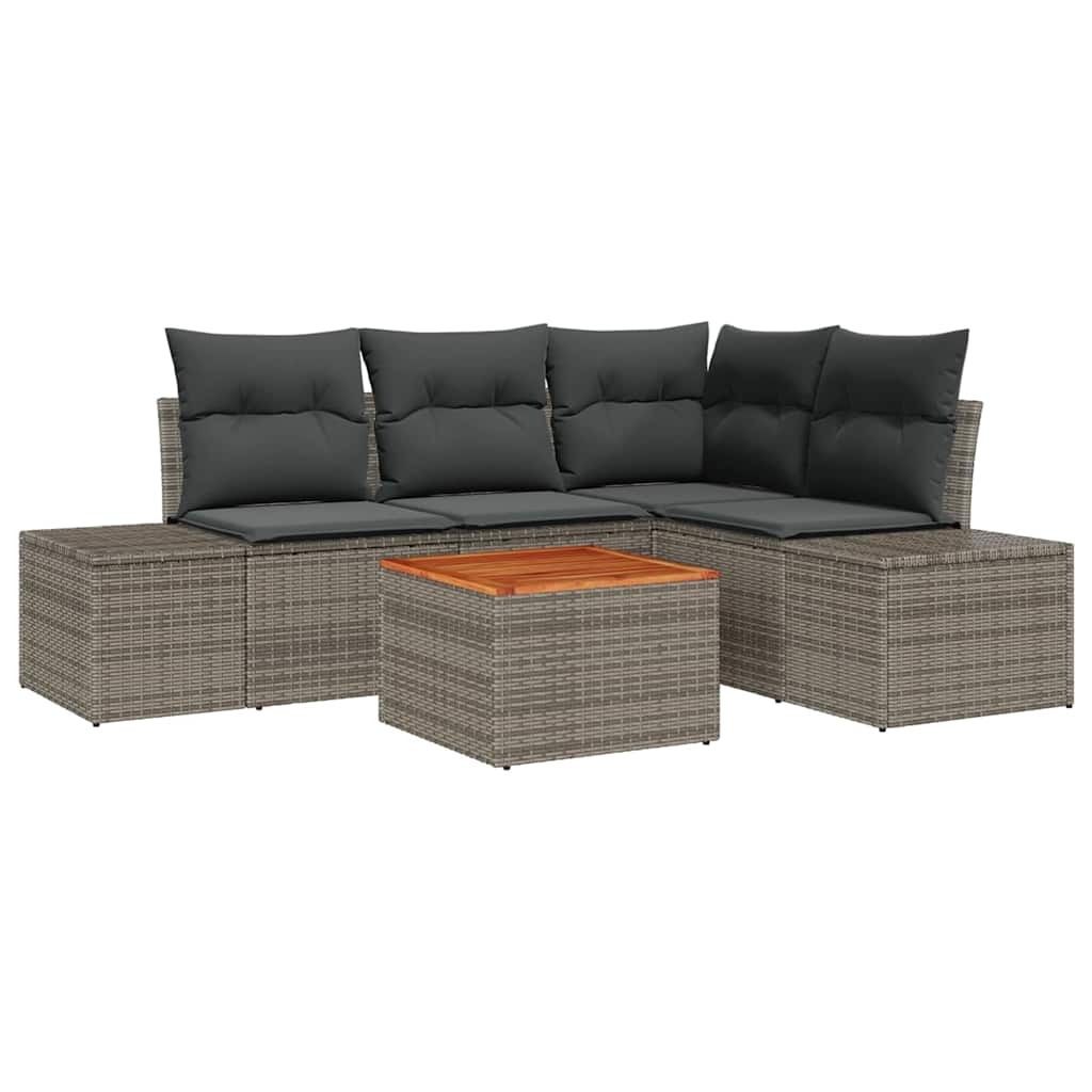 vidaXL Tuinbank Set met kussen 5 pcs Zwart poly rattan