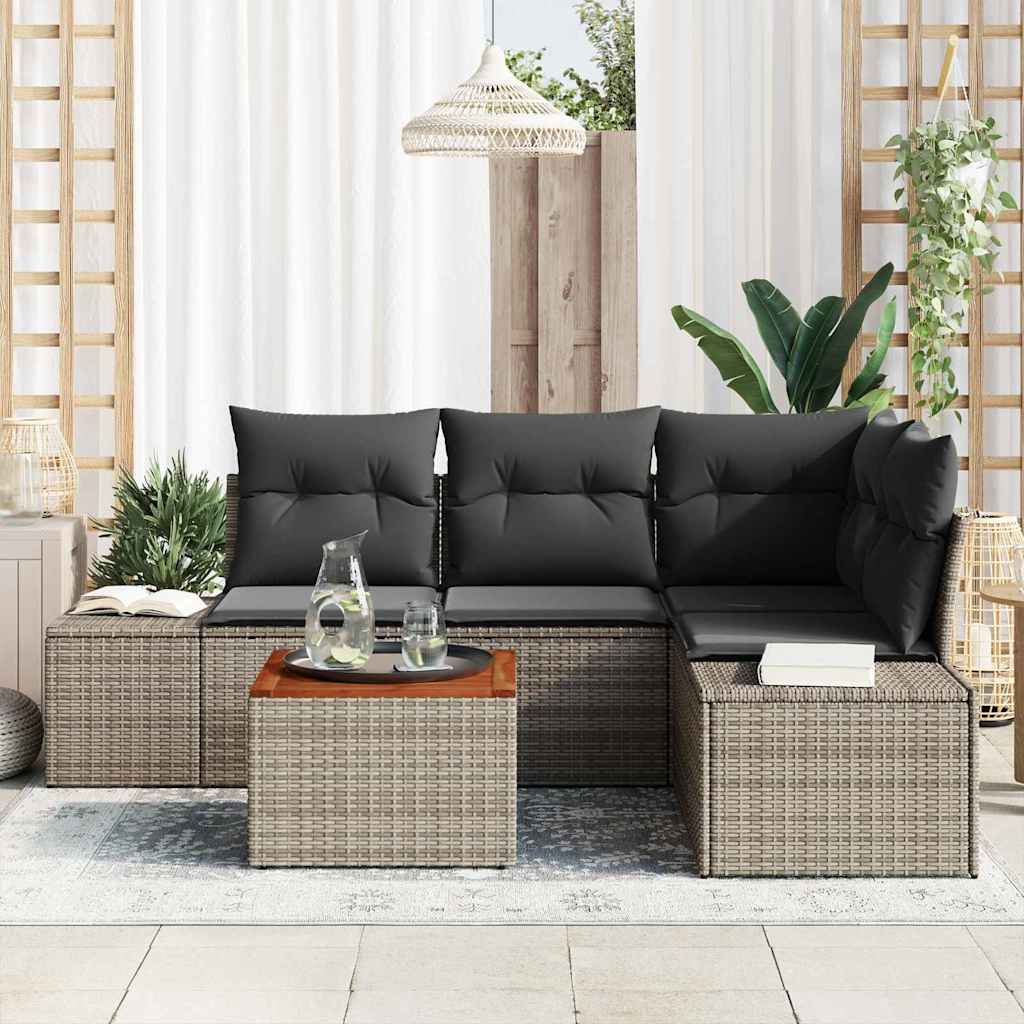 vidaXL Tuinbank Set met kussen 5 pcs Zwart poly rattan